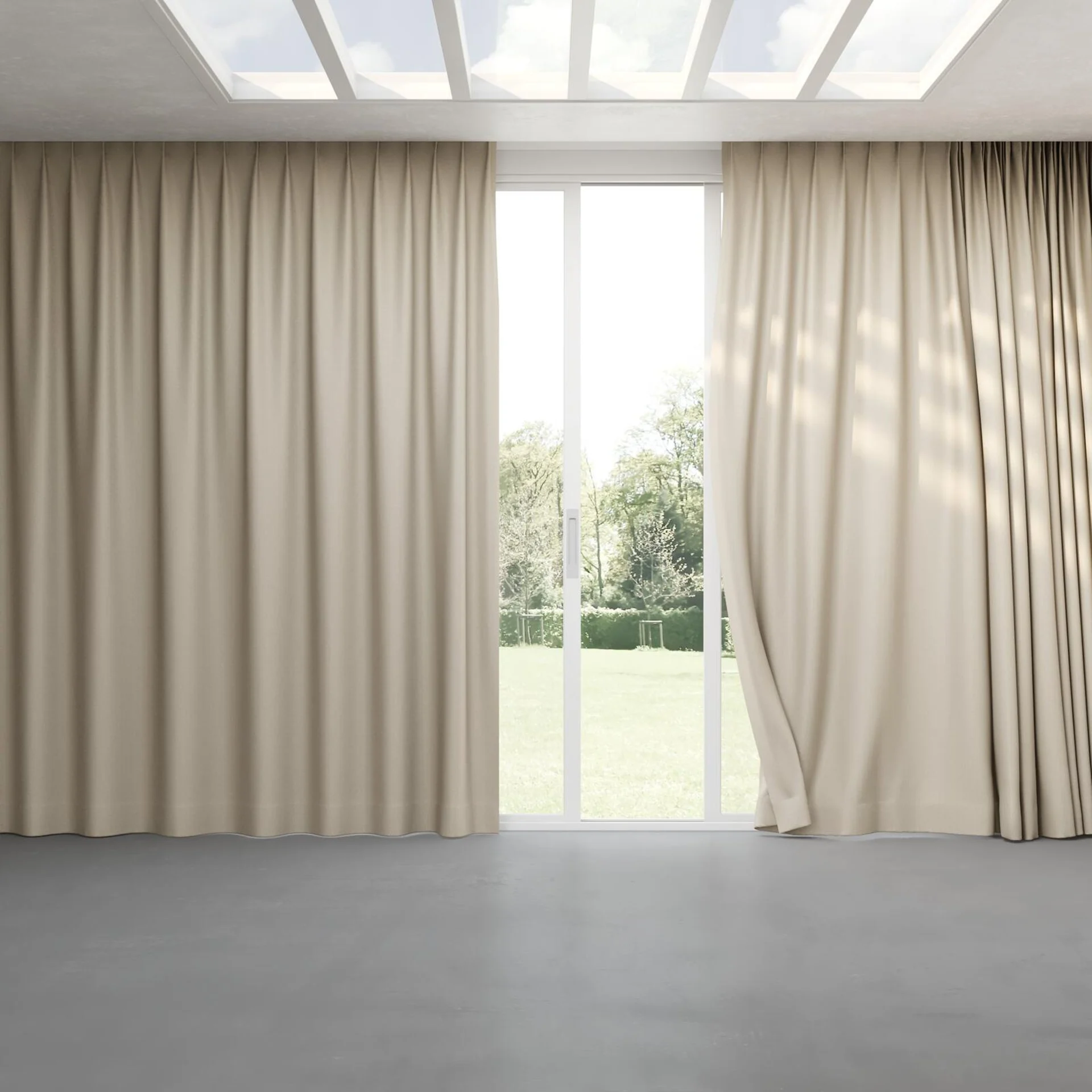 Full view of Trailblazer Raffia, pinch pleat
