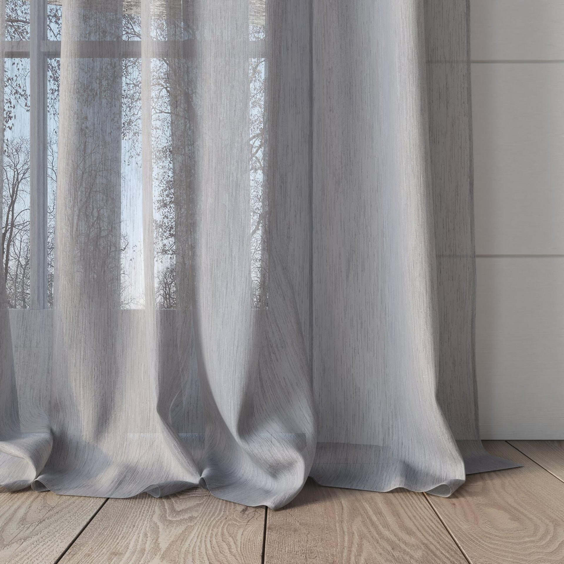 Bottom view of Stratus Smoke, puddled, on curtain rod