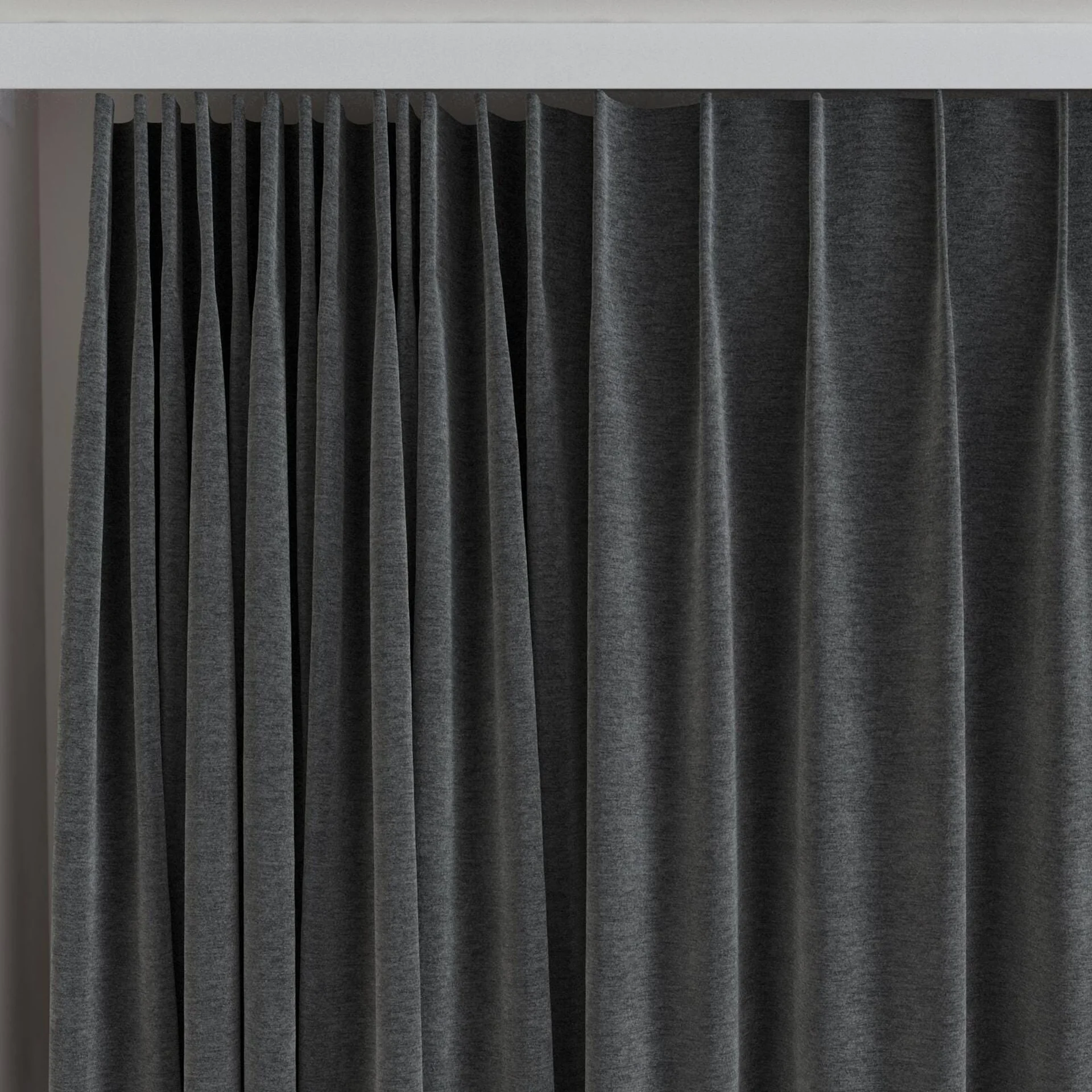 Top view of Geneva Charcoal, on curtain rail