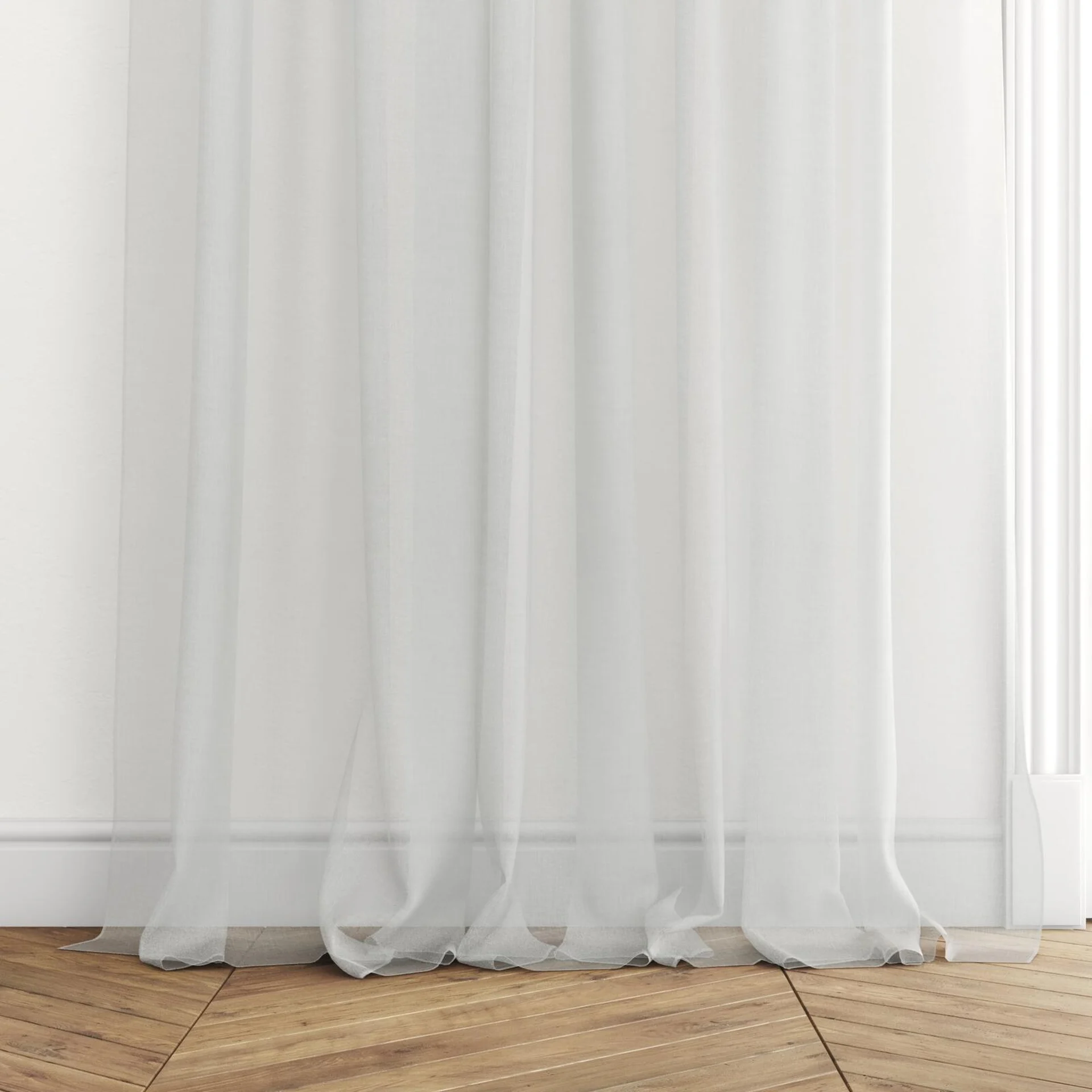 Bottom view of Audiance Swan, puddled with pinch pleat, on curtain rod