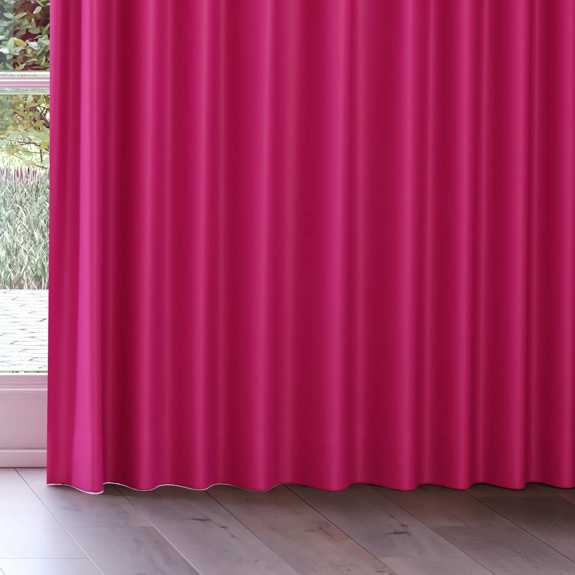 Bottom view of Ultra Dim Magenta, on curtain rail