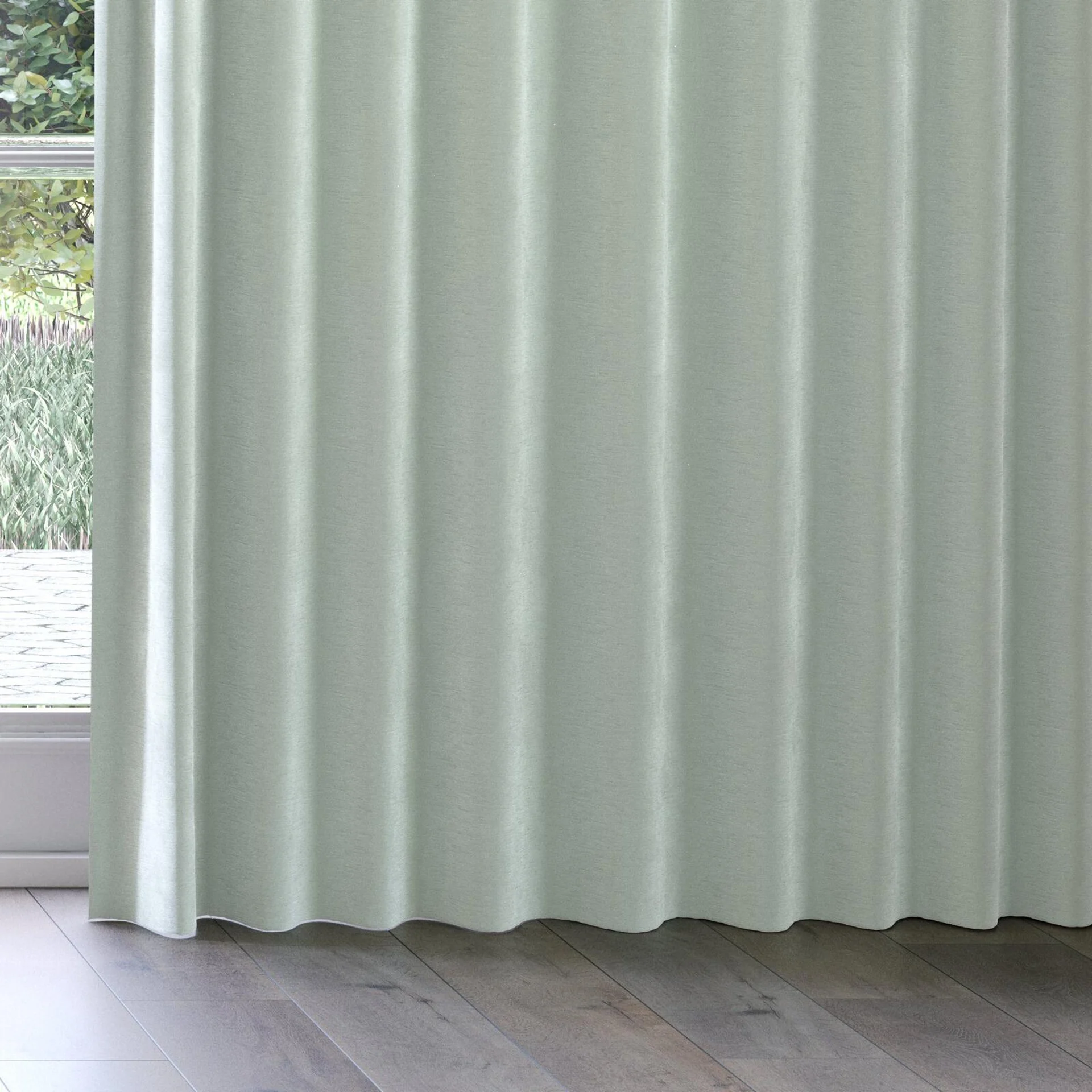 Bottom view of Moon Aqua, on curtain rail