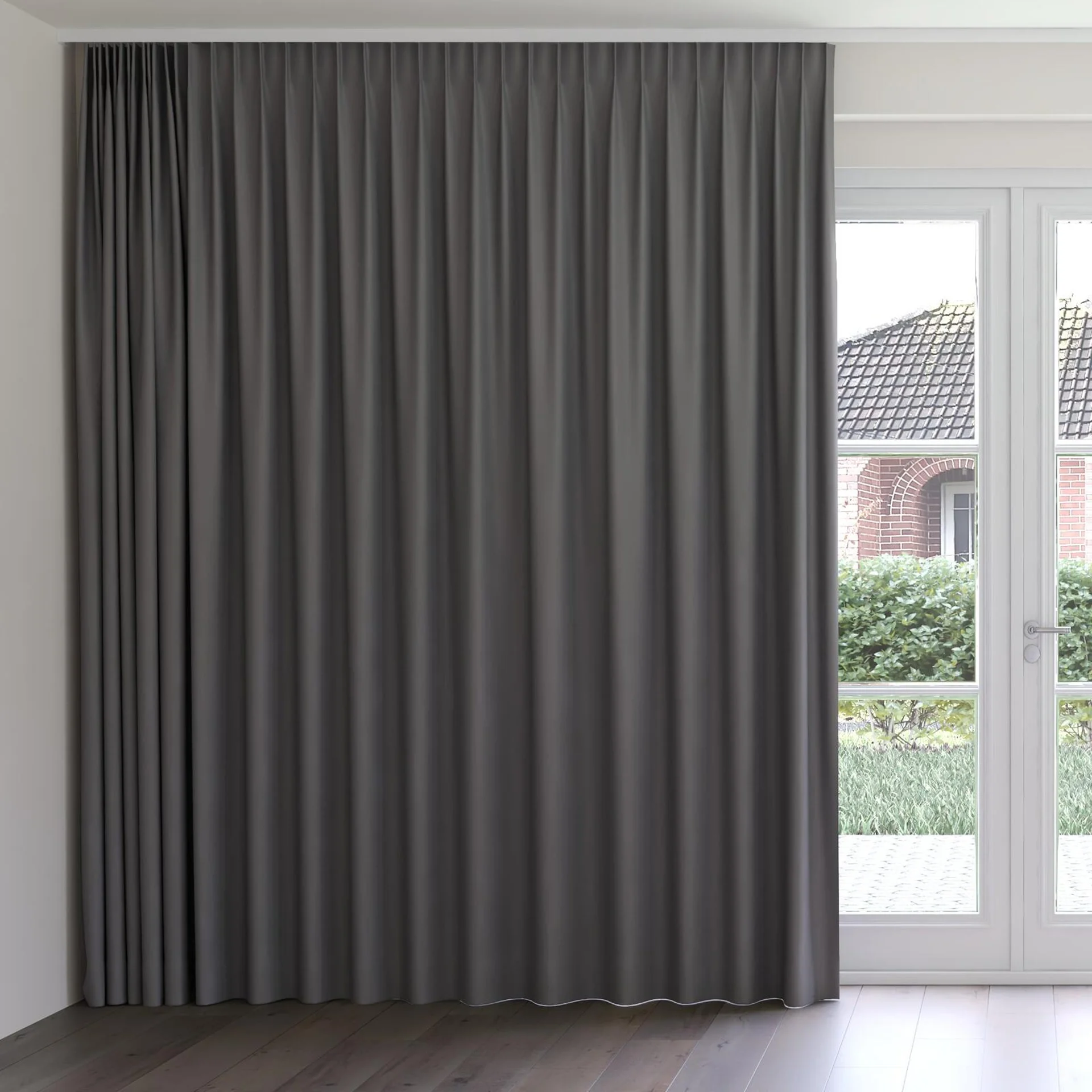 Front view of Vesta Raven, on curtain rail