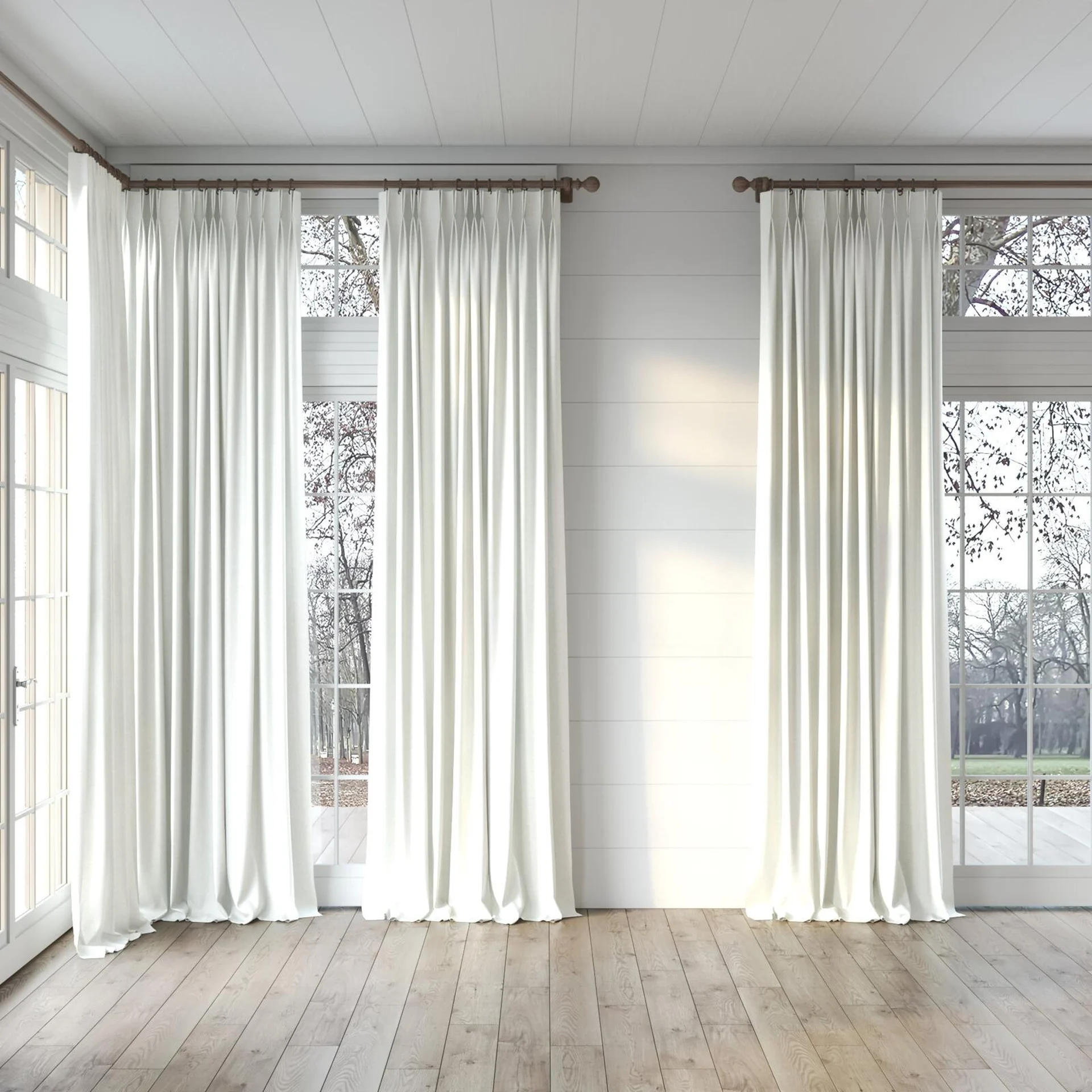 Full view of Cushy Snow, puddled, on curtain rod