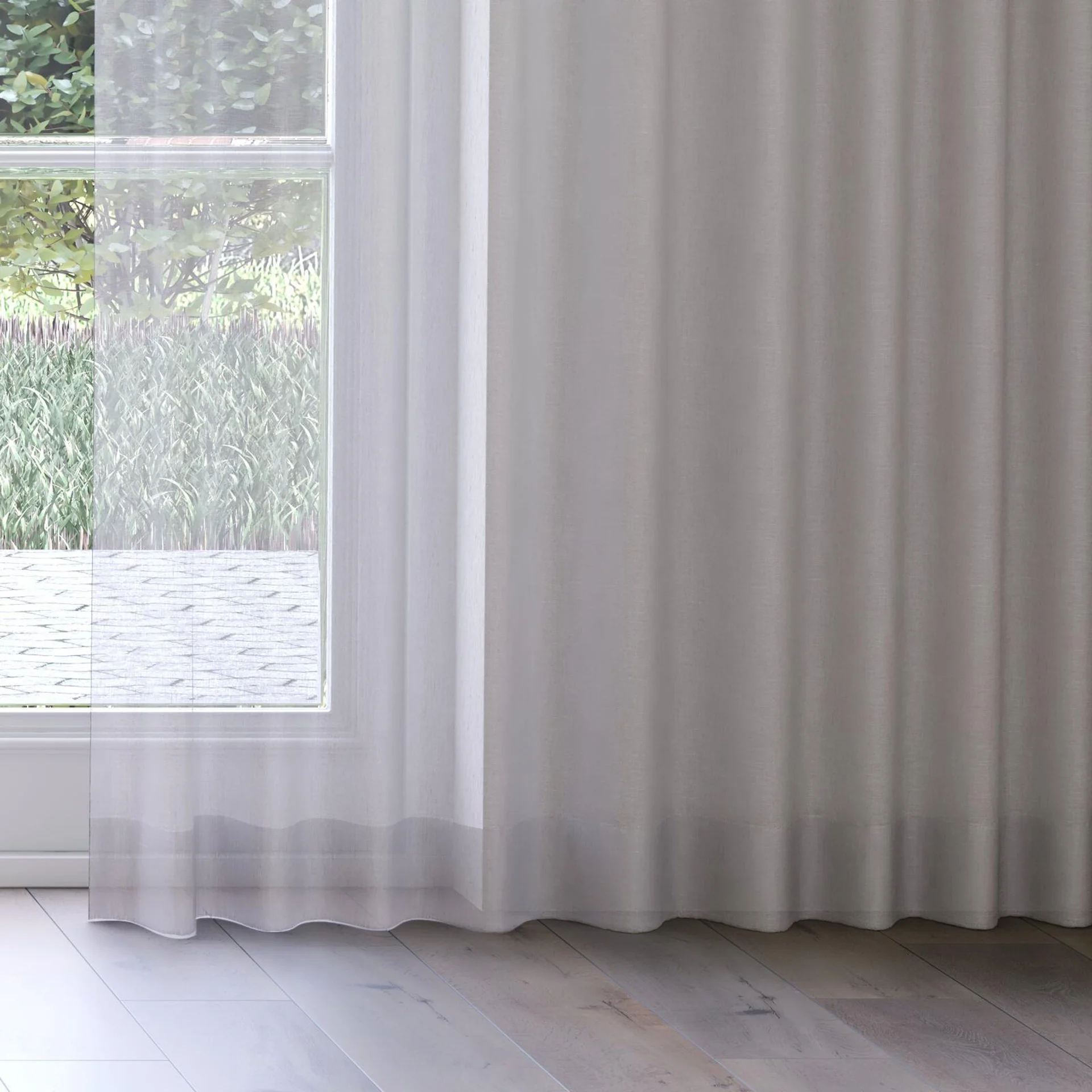 Bottom view of Cavalier Silver, on curtain rail
