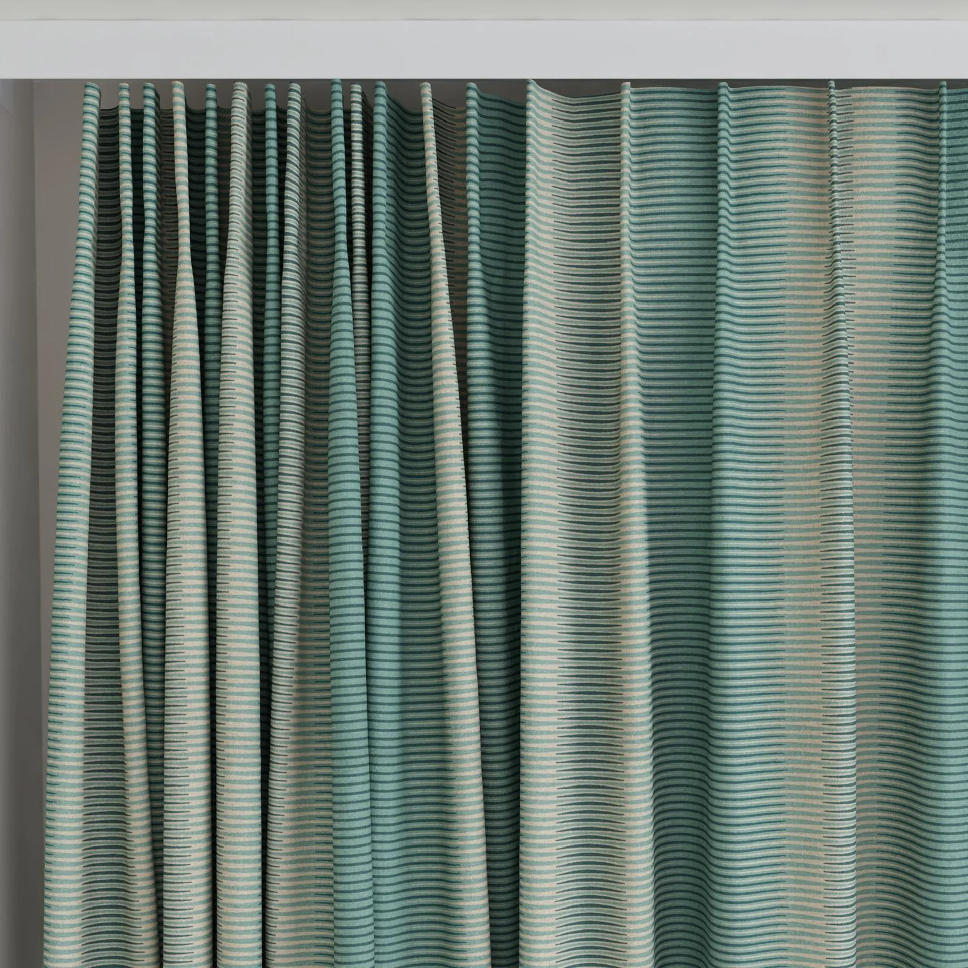 Top view of Jacopo Stripe Mineral, on curtain rail