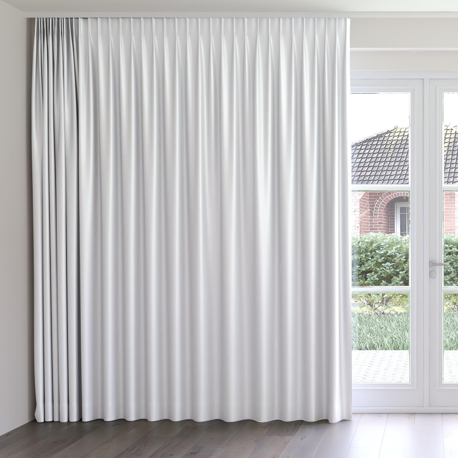 Front view of Moonbeam Snow, on curtain rail