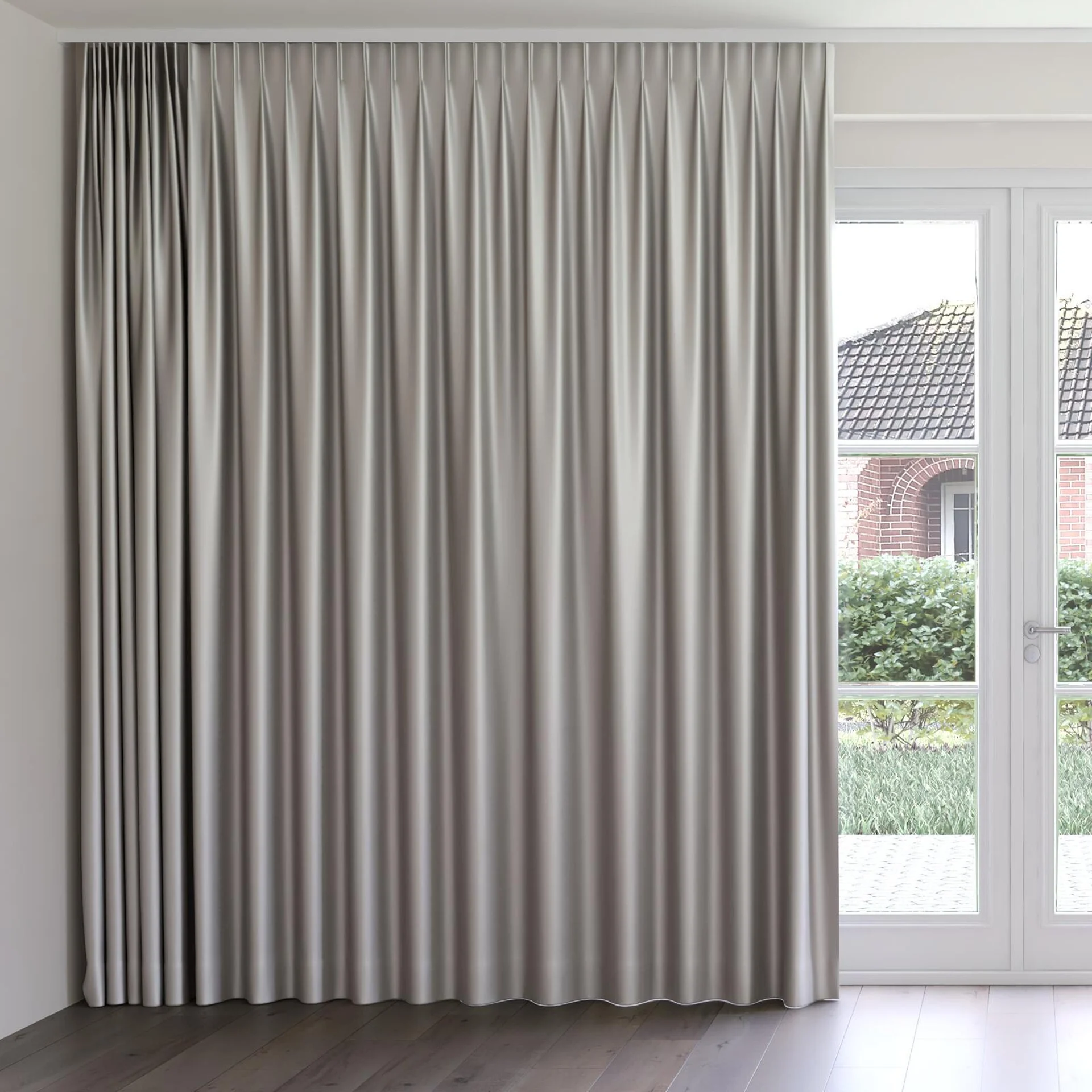 Front view of Moonbeam Flint, on curtain rail
