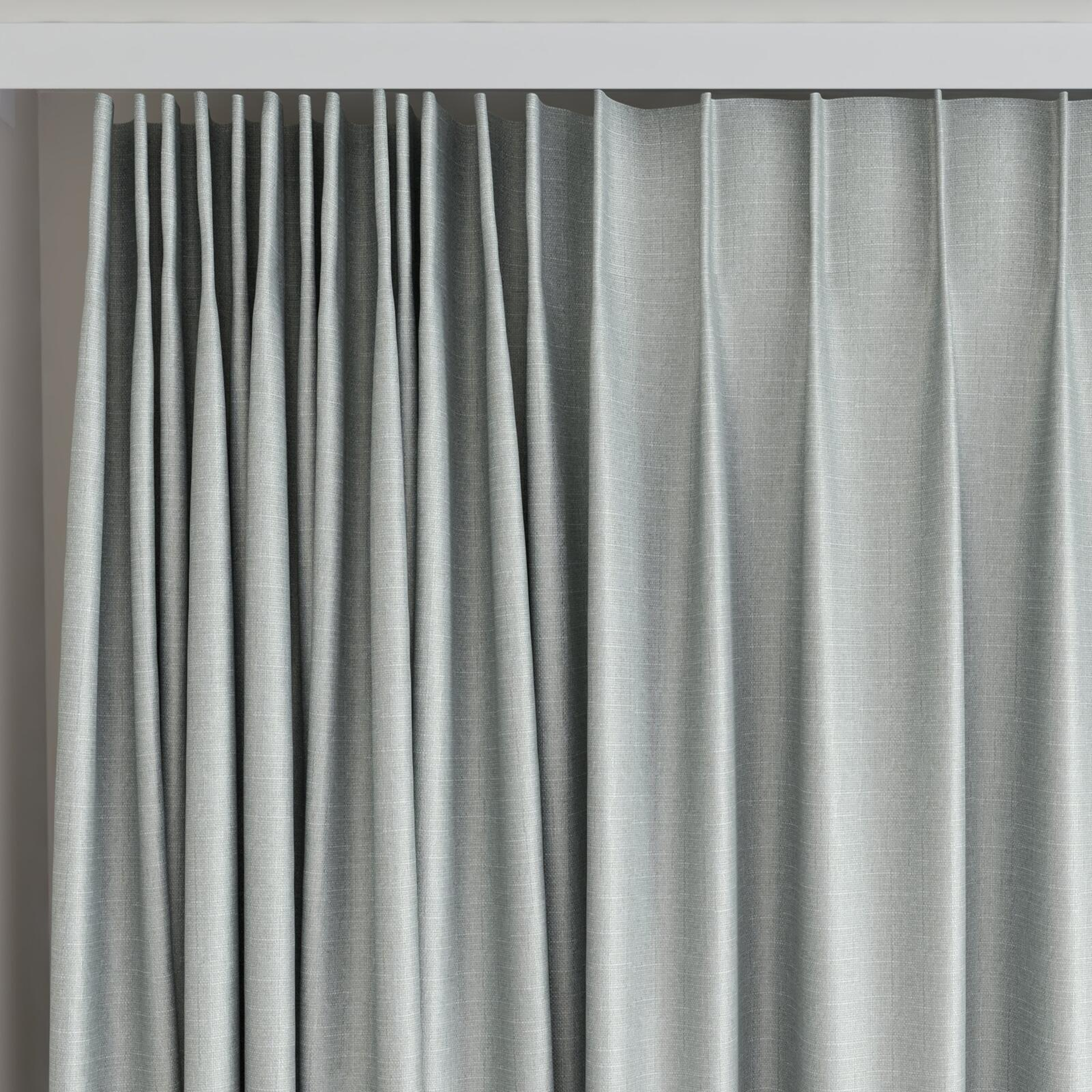 Top view of Stallion 2 Blackout Pumice, on curtain rail