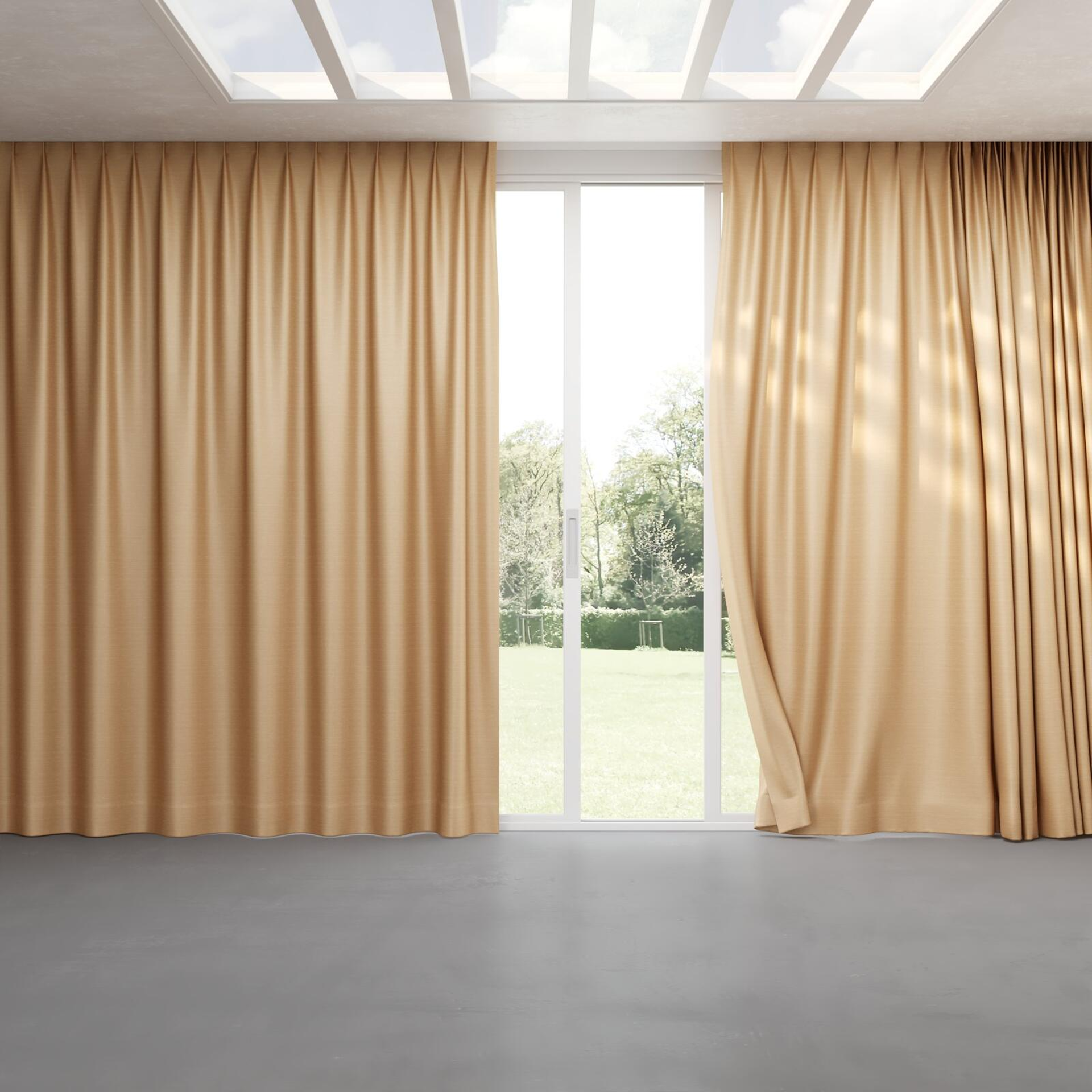 Full view of Silky Peach, pinch pleat