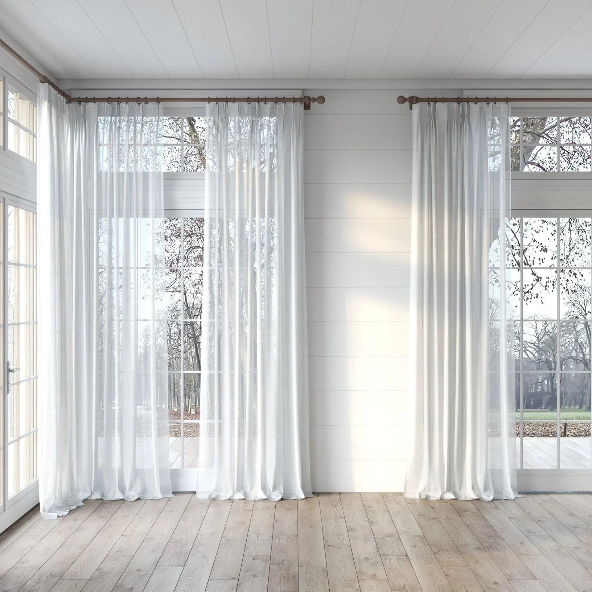 Full view of Zanella Stillwater, puddled, on curtain rod