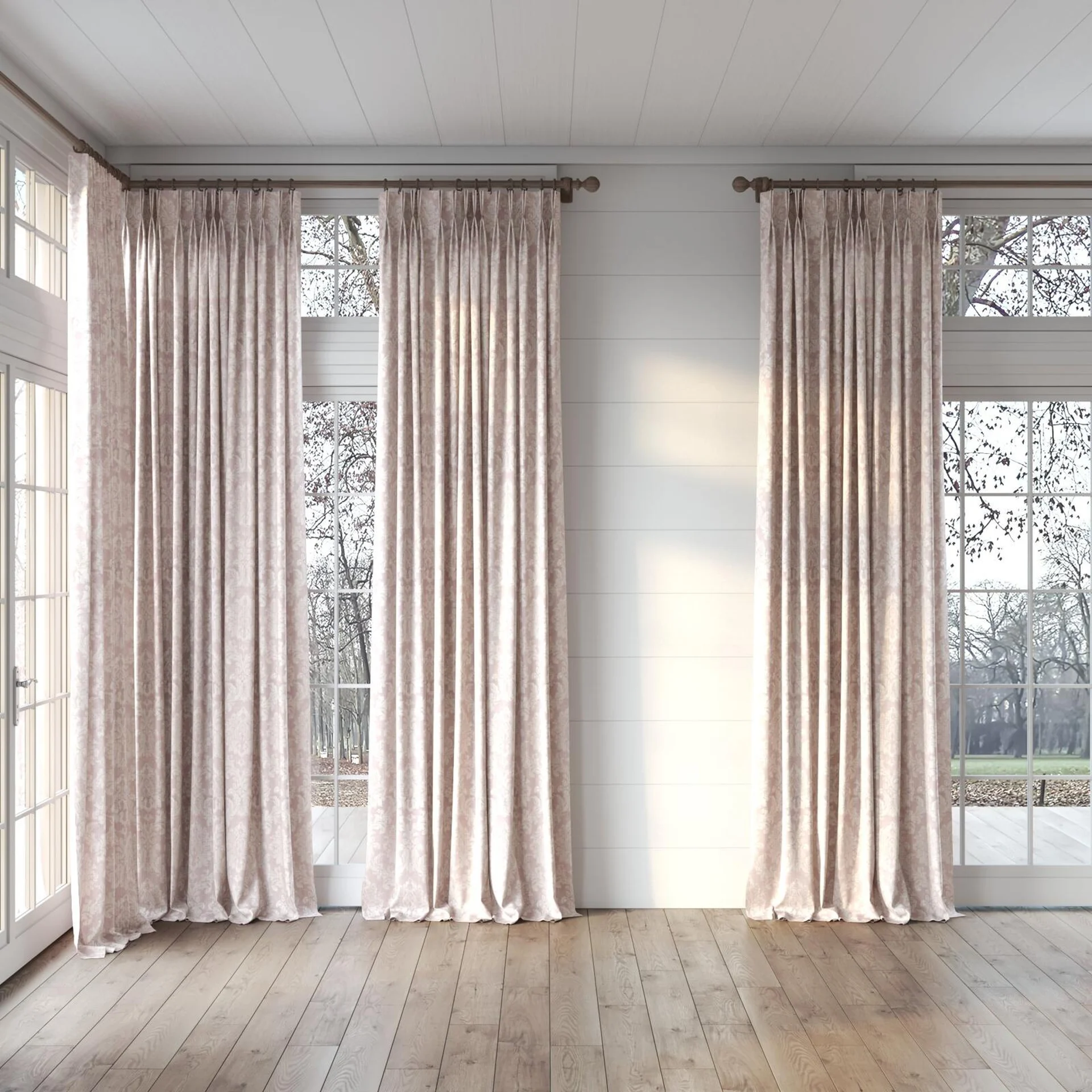Full view of Damian Blossom, puddled, on curtain rod