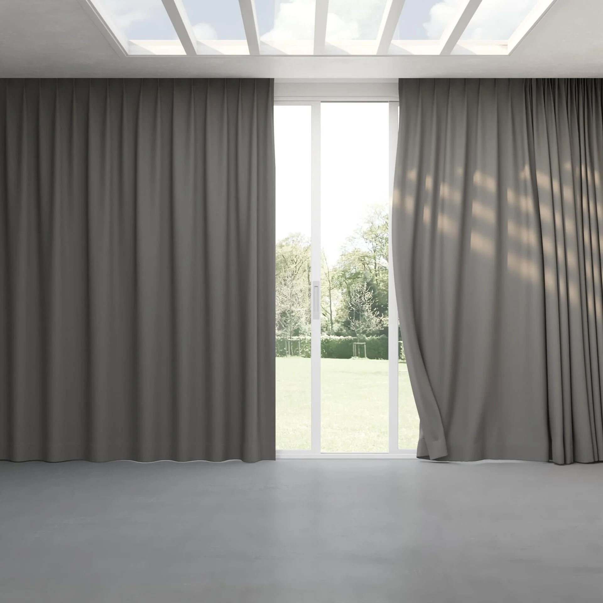 Full view of Darkness Charcoal, pinch pleat