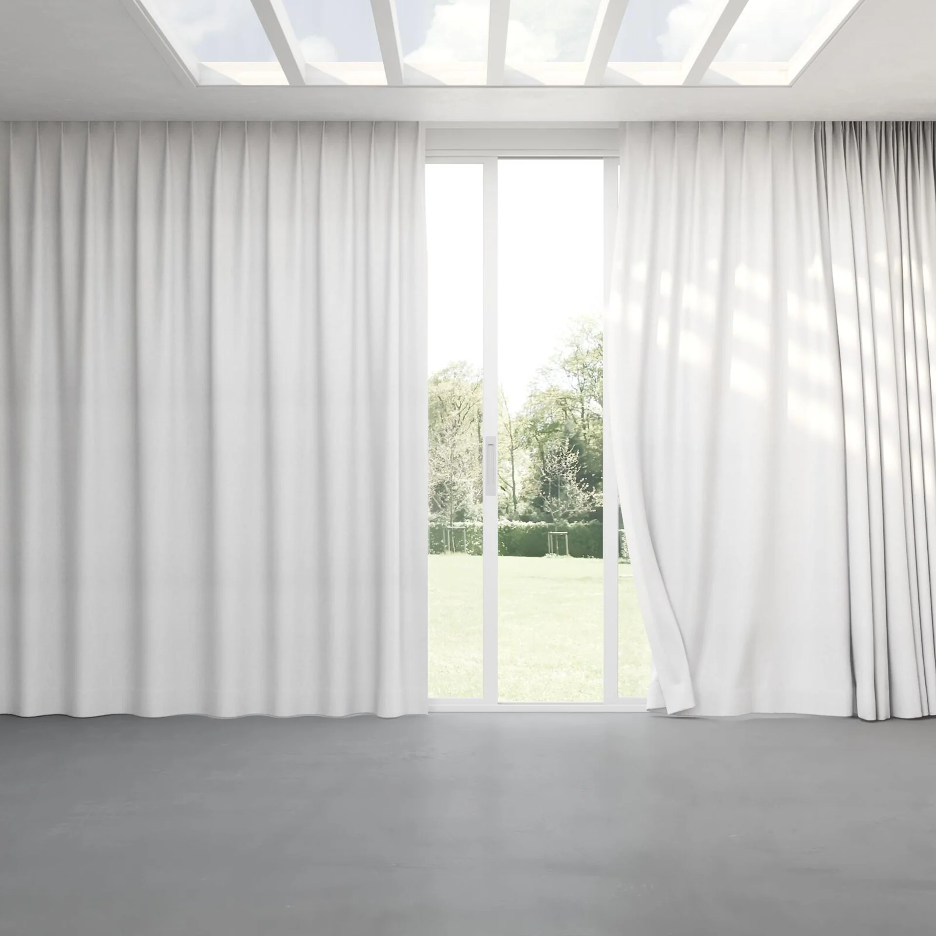 Full view of Liberate Snow, pinch pleat
