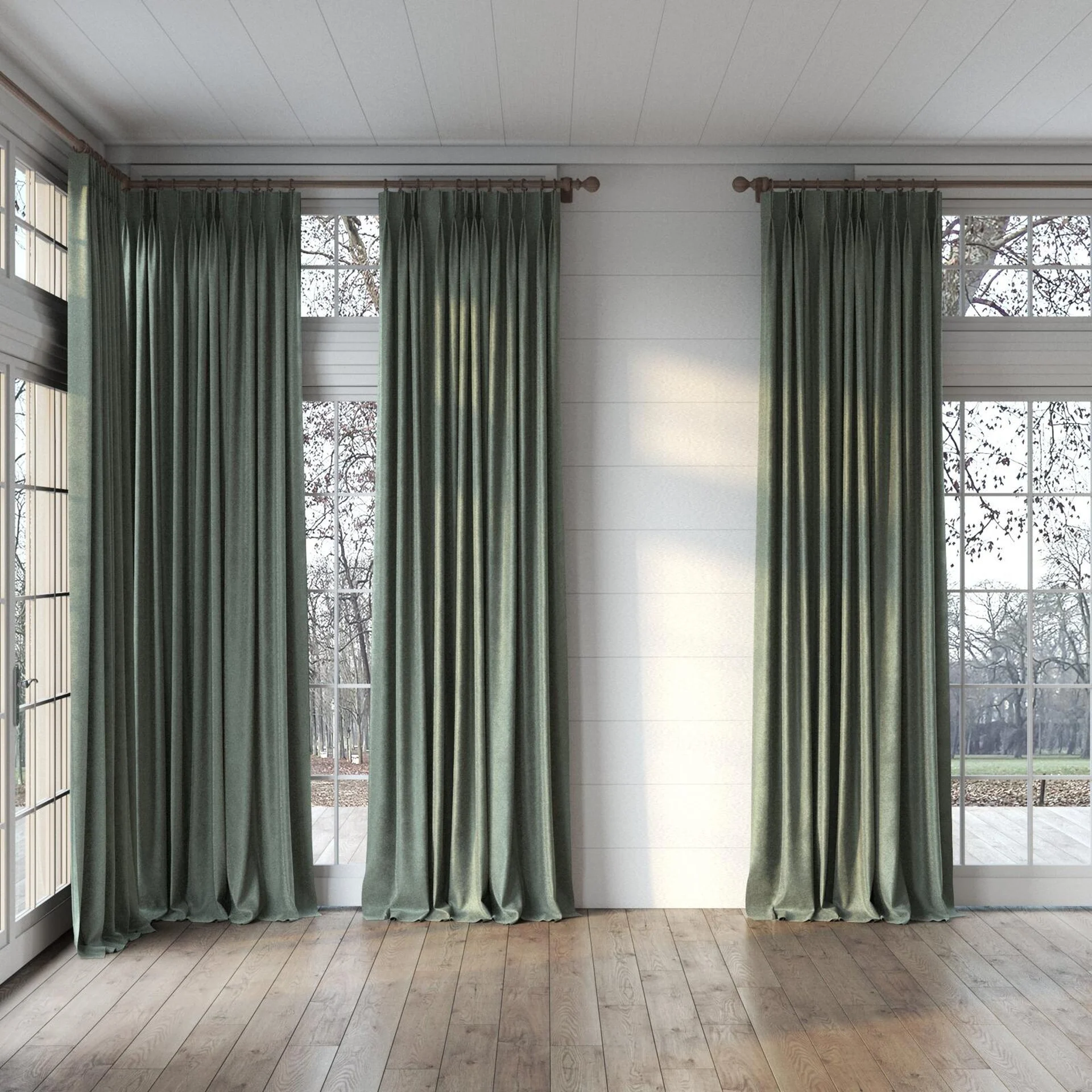 Full view of Brigadier Sycamore, puddled, on curtain rod