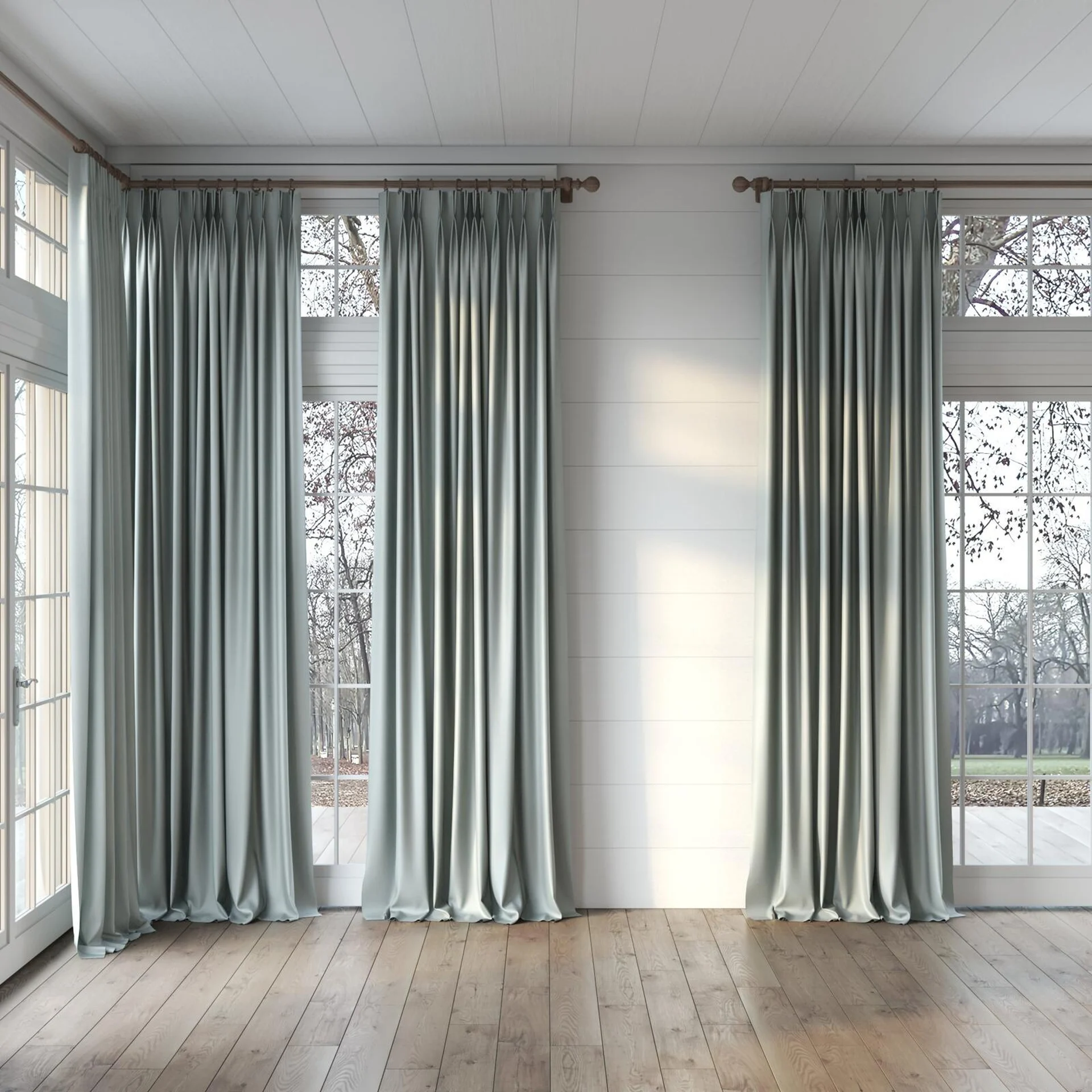 Full view of Fresh Aluminium, puddled, on curtain rod