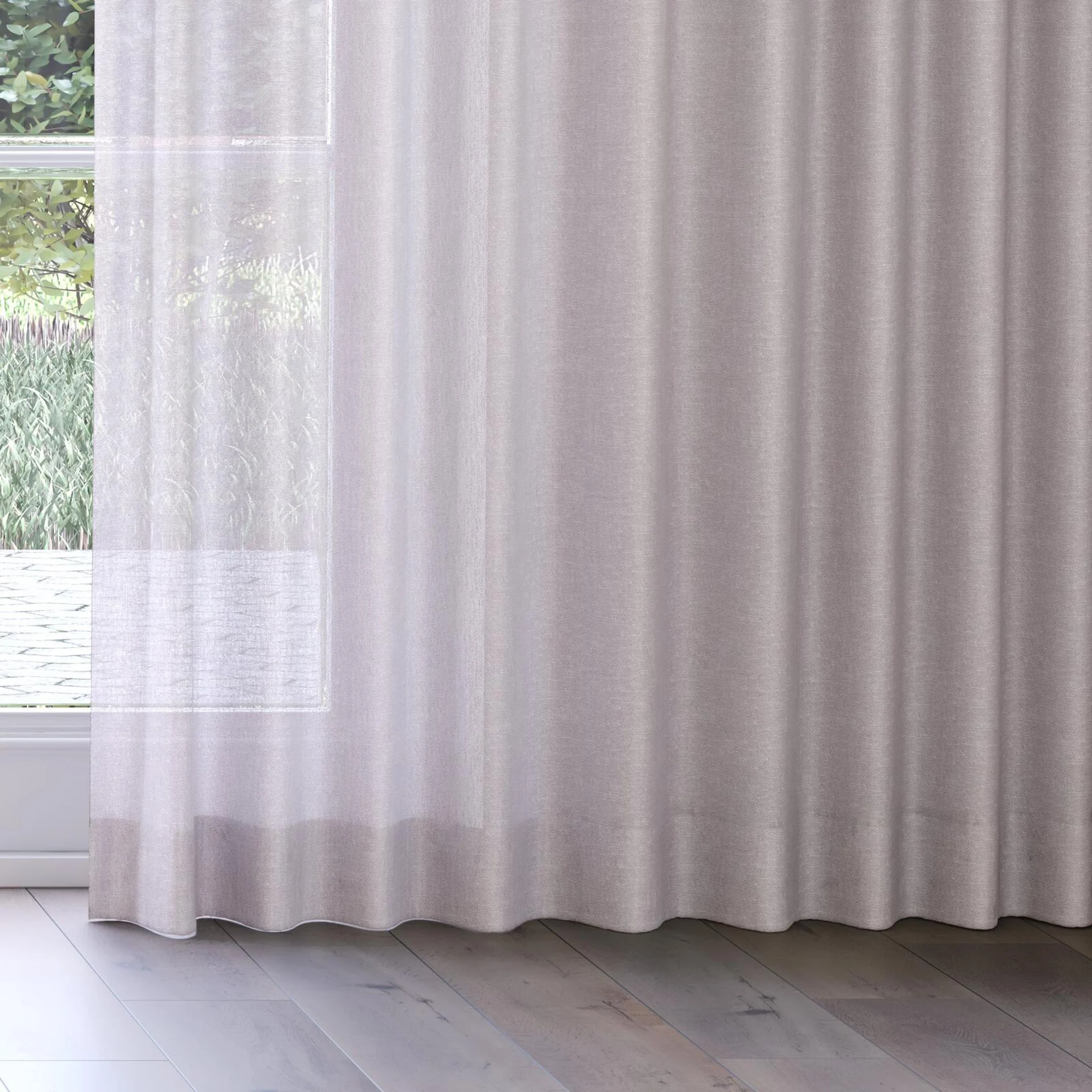Bottom view of Lucidity Blush, on curtain rail
