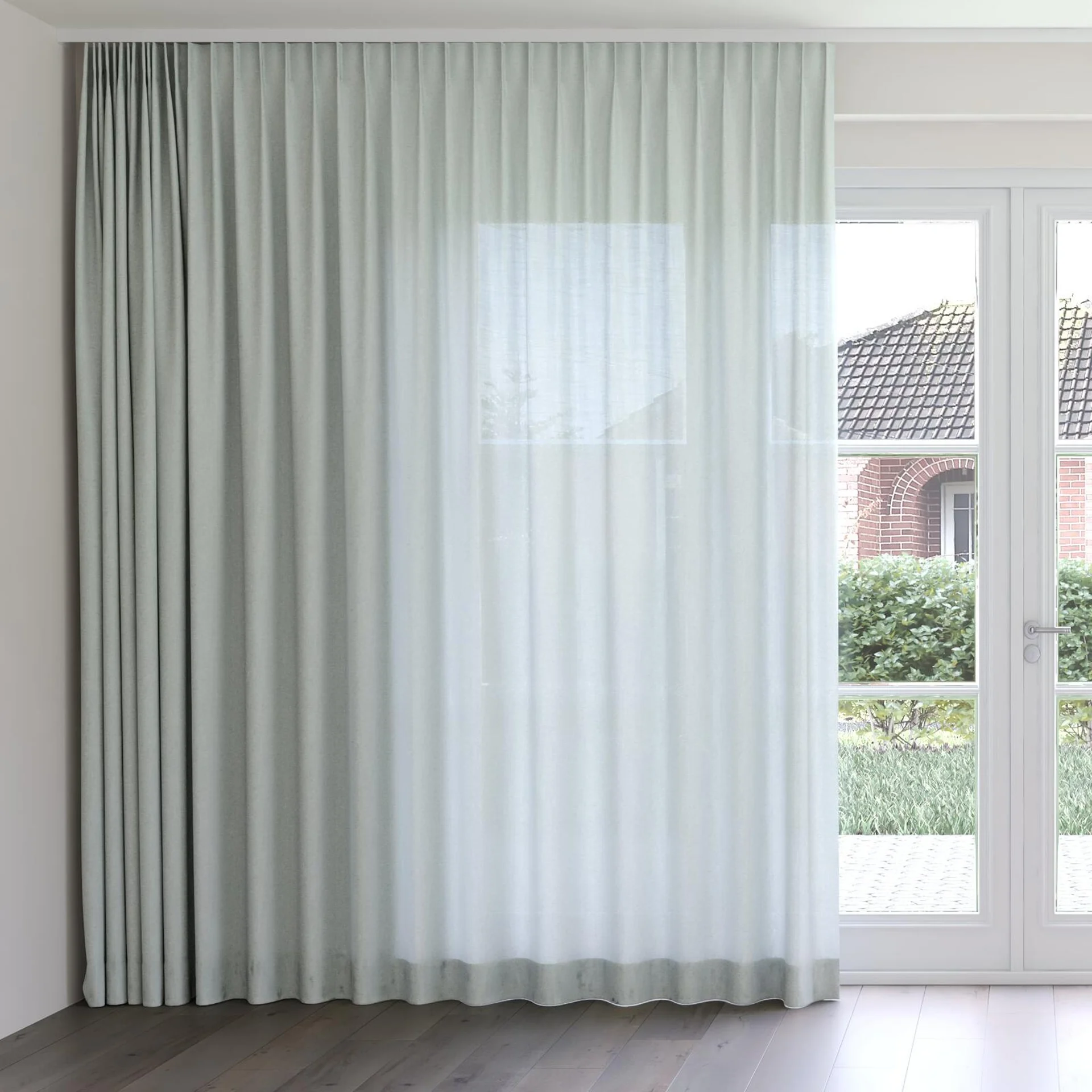 Front view of Envoy 2 Mist 320cm, on curtain rail