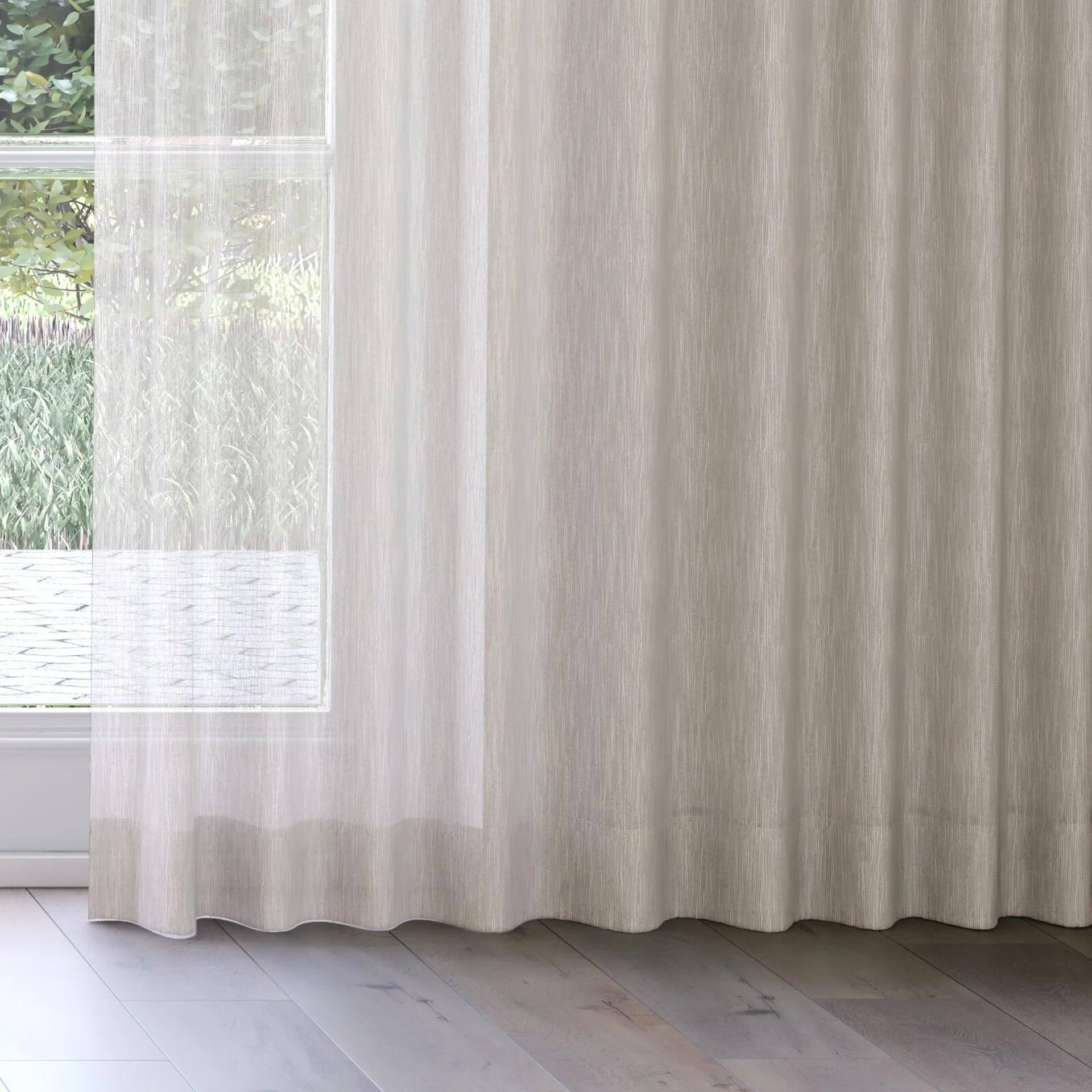 Bottom view of Turbulent Haze, on curtain rail