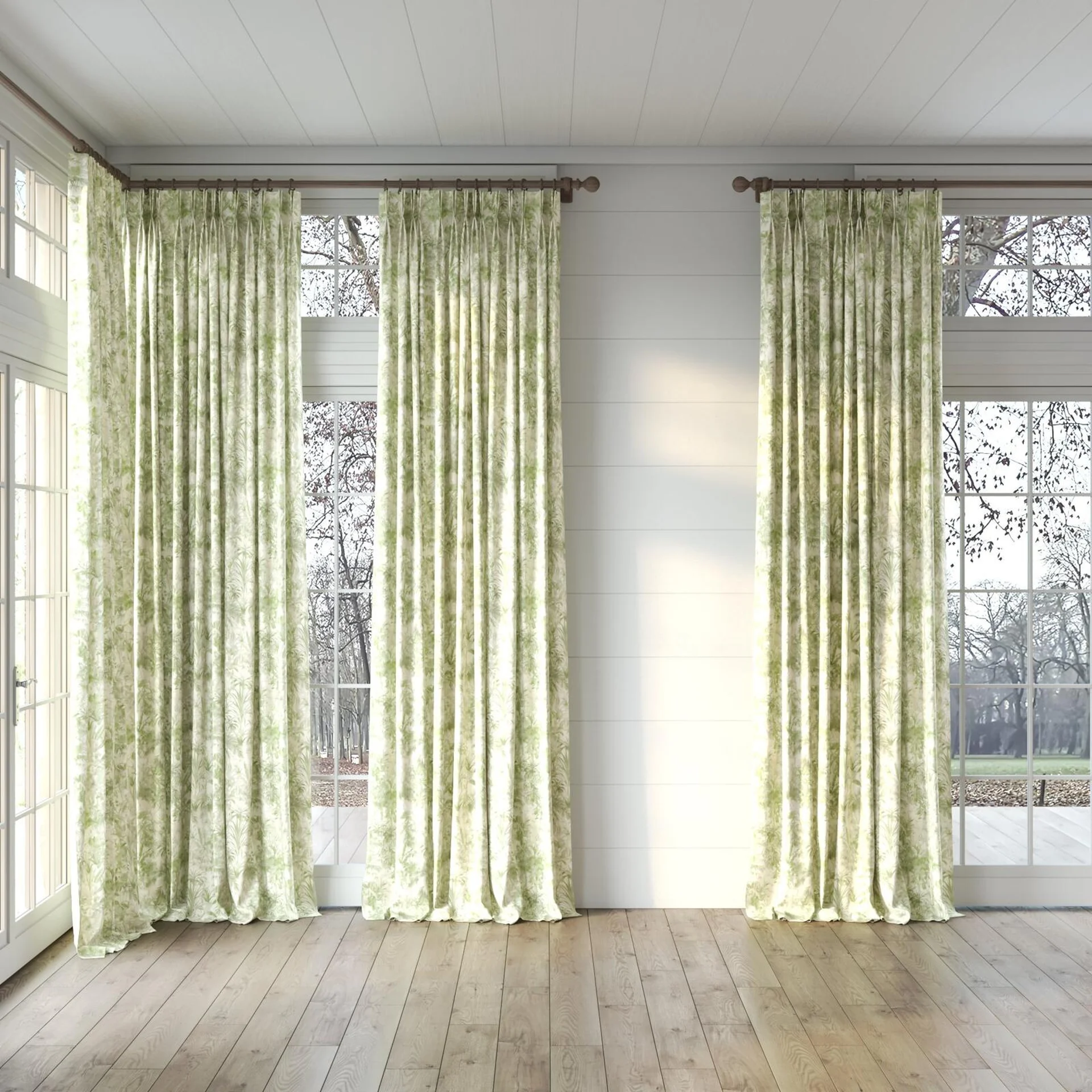 Full view of Arum Lime, puddled, on curtain rod