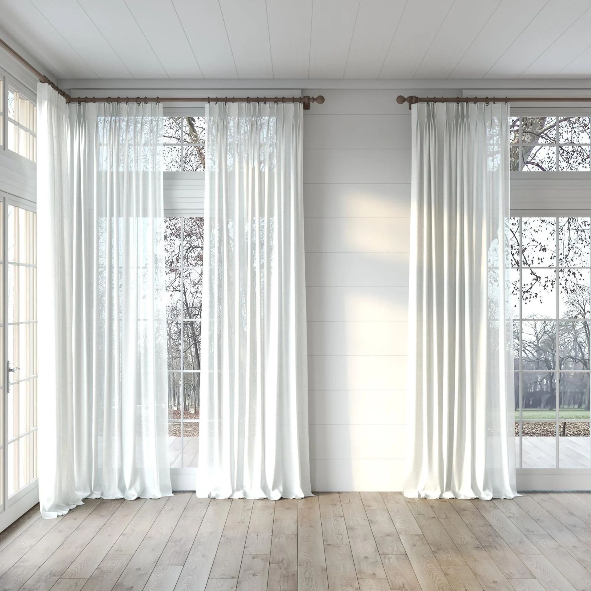 Full view of Elegance Fog, puddled, on curtain rod
