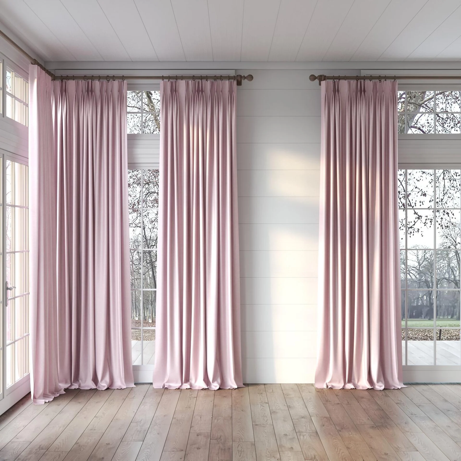 Full view of Provence Petal, puddled, on curtain rod
