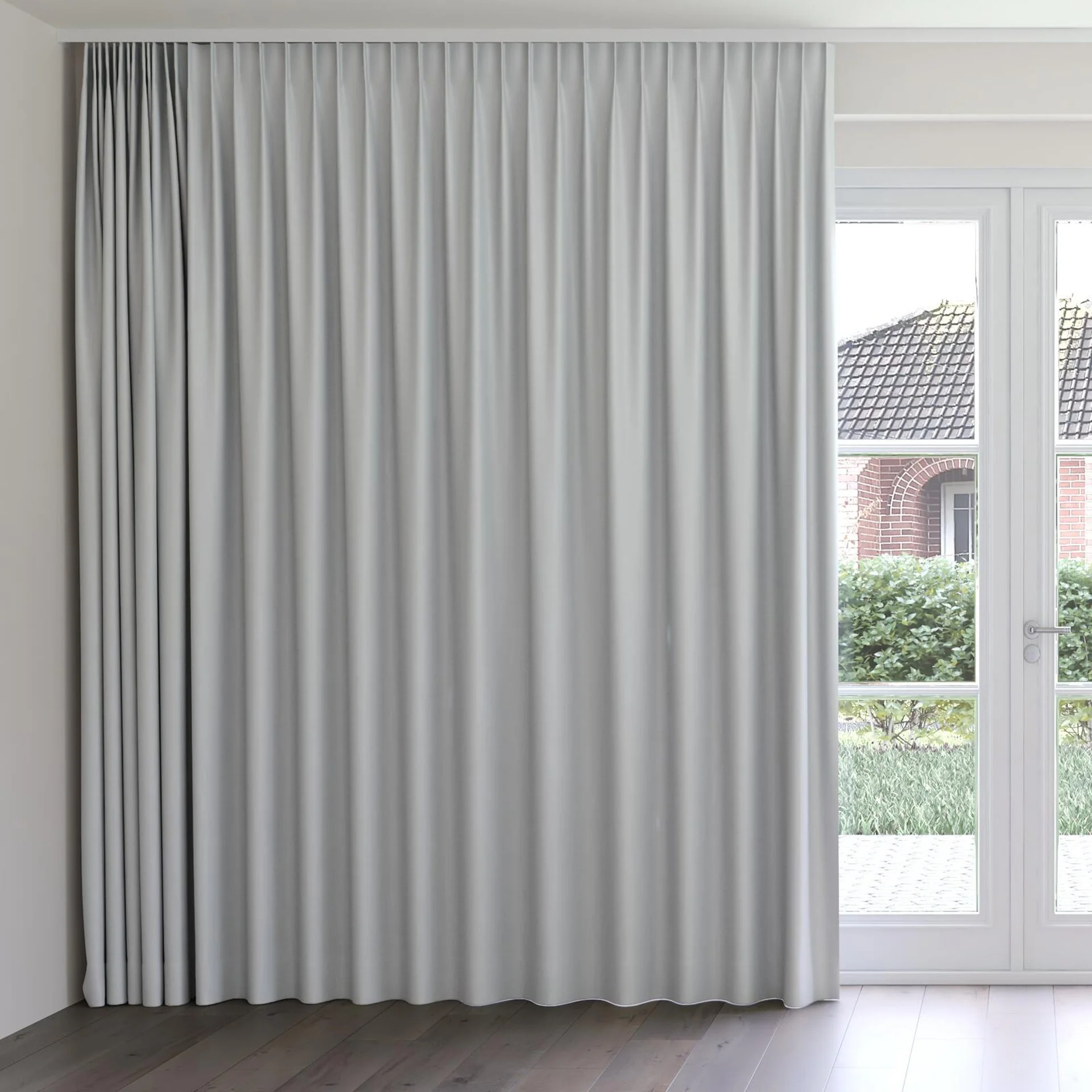 Front view of Woolskin Fog, on curtain rail