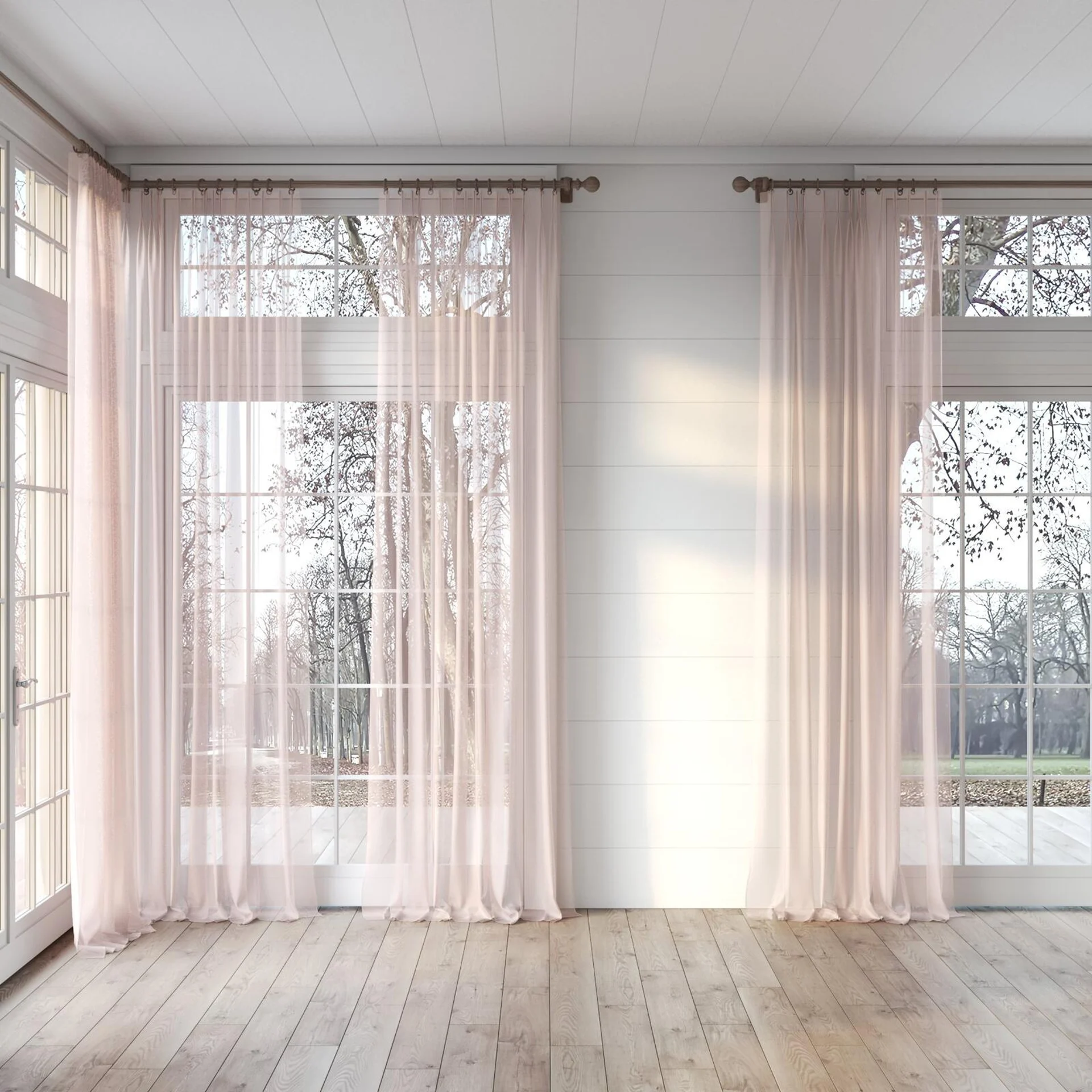 Full view of Xo Petal, puddled, on curtain rod