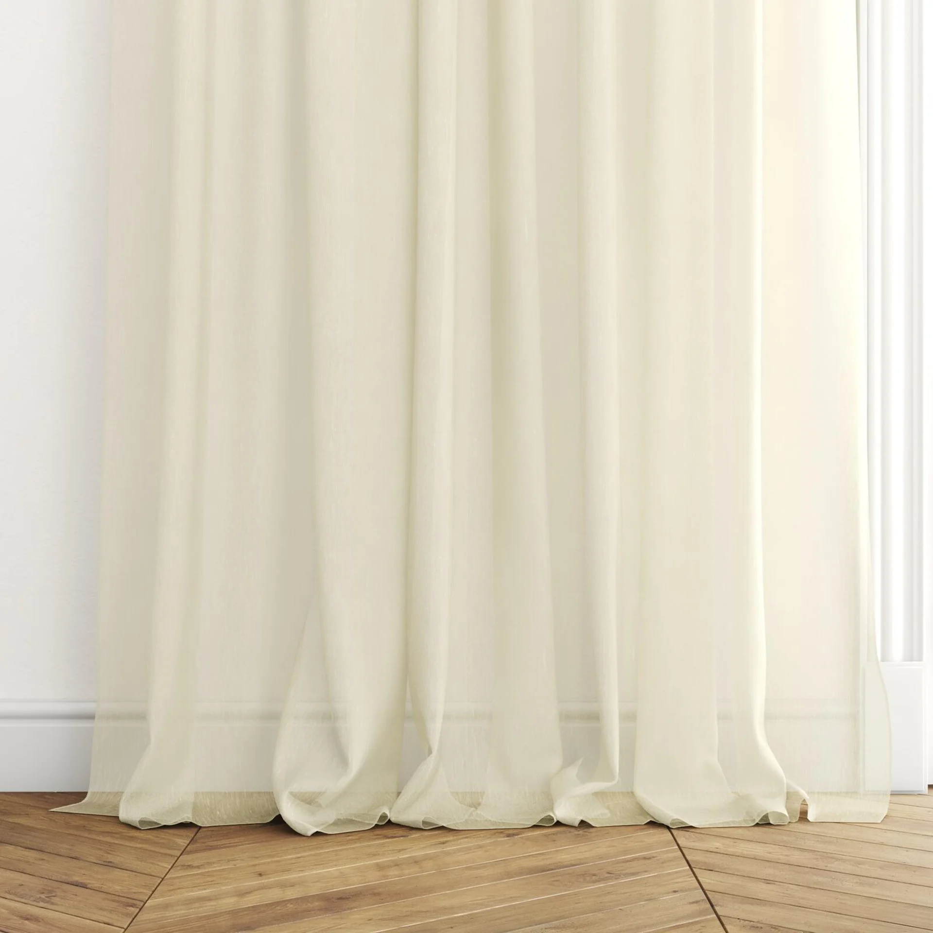 Bottom view of Aurora Gilt, puddled with pinch pleat, on curtain rod