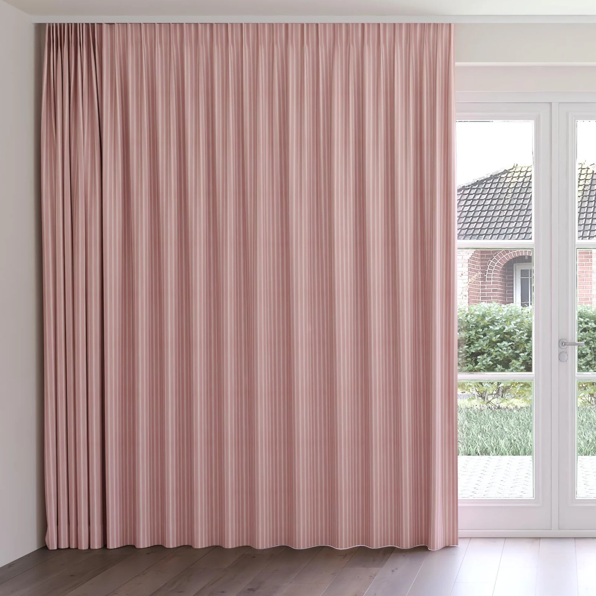 Front view of Cordial Petal, on curtain rail