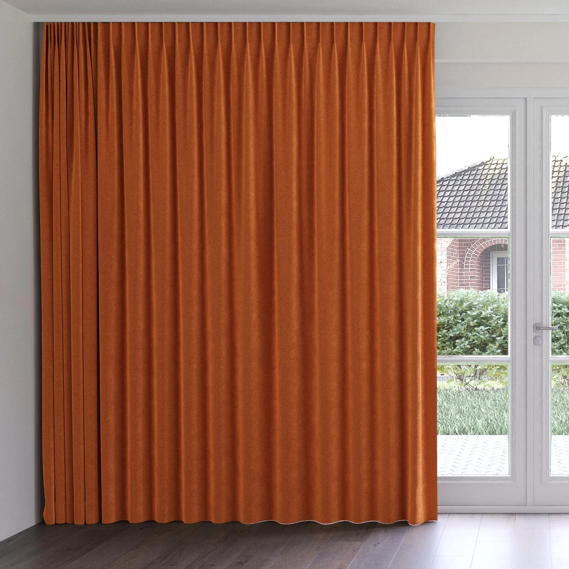 Front view of Geneva Pumpkin, on curtain rail