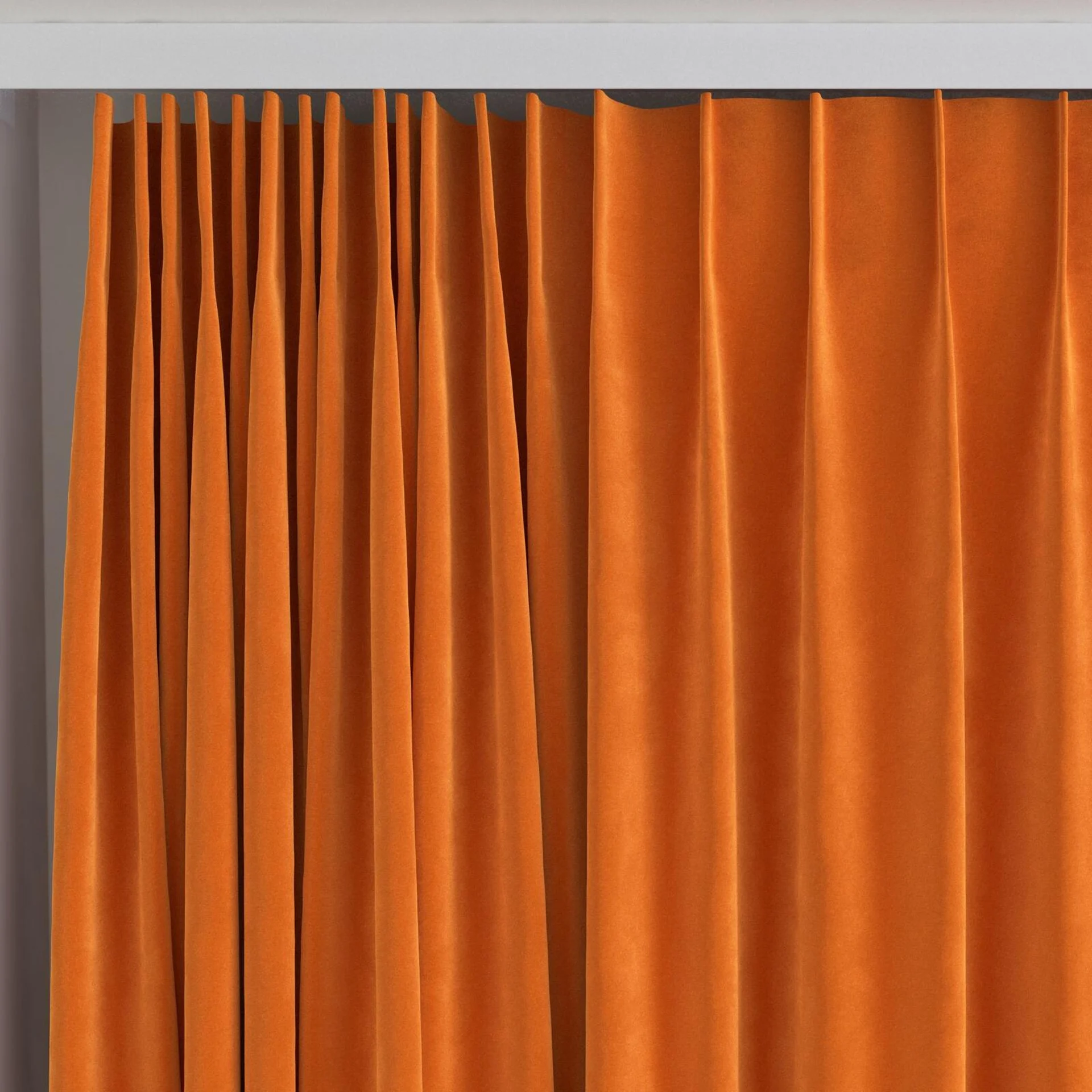 Top view of Lux Velvet Orange 8906, on curtain rail