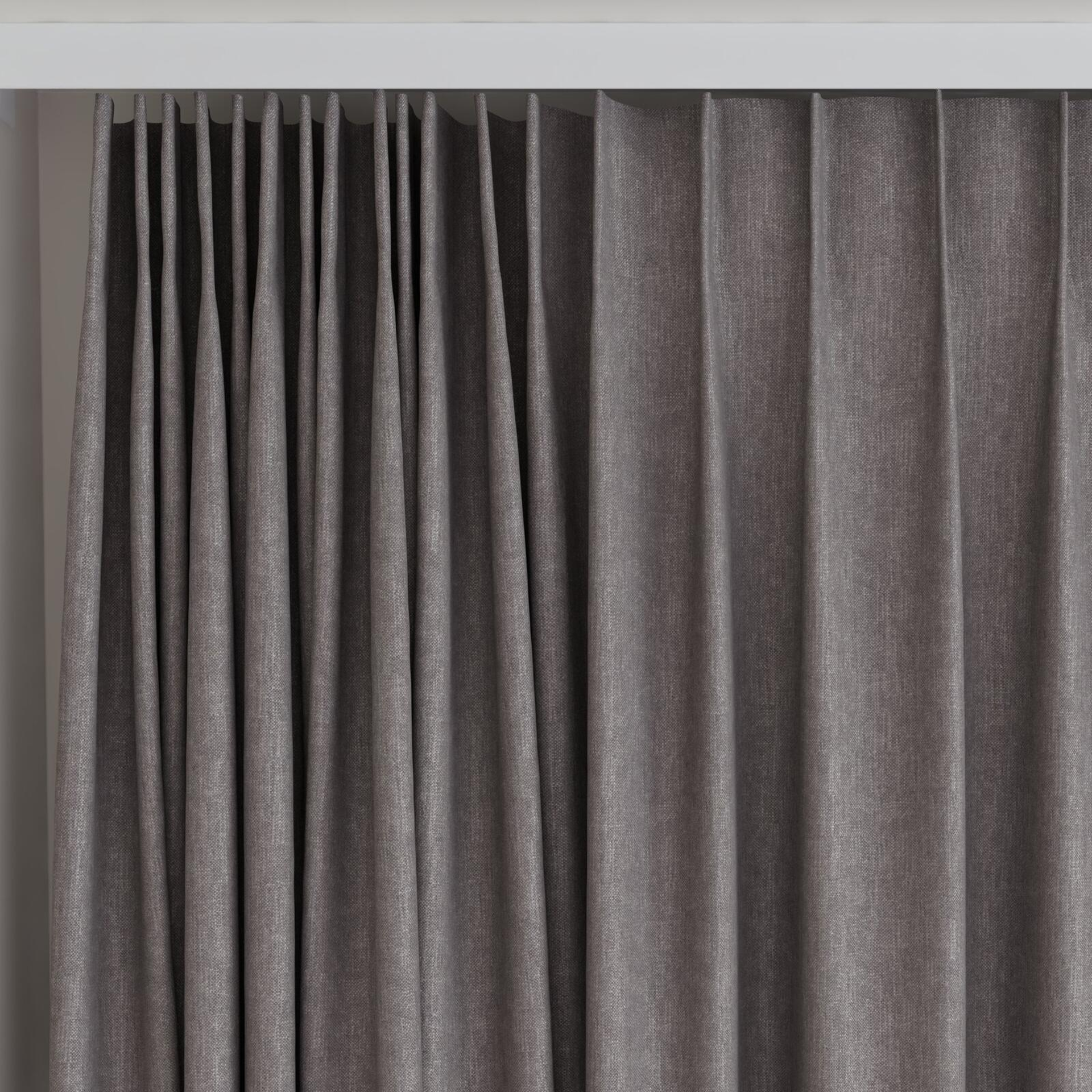 Top view of Rover Pewter, on curtain rail