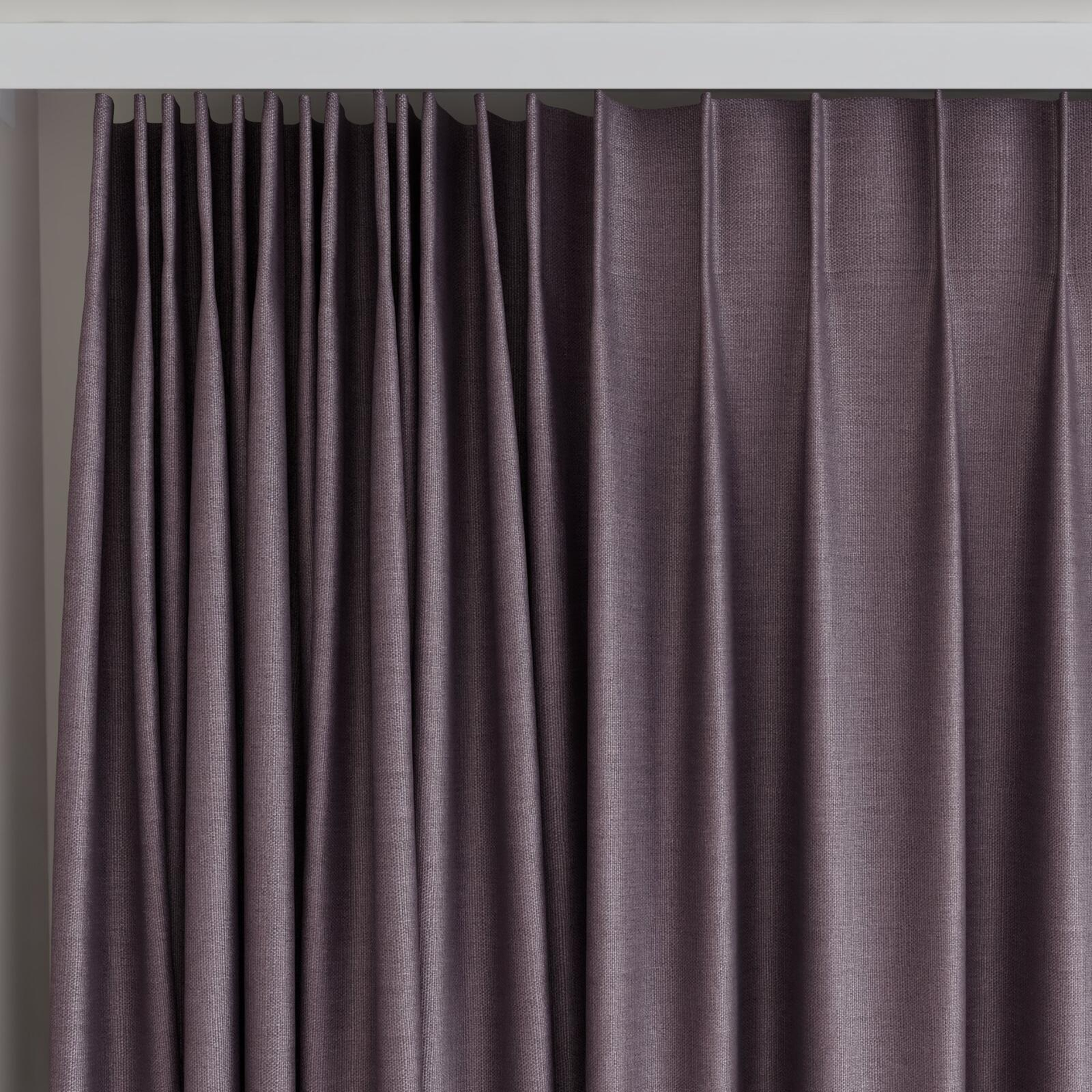Top view of Linex Aubergine, on curtain rail