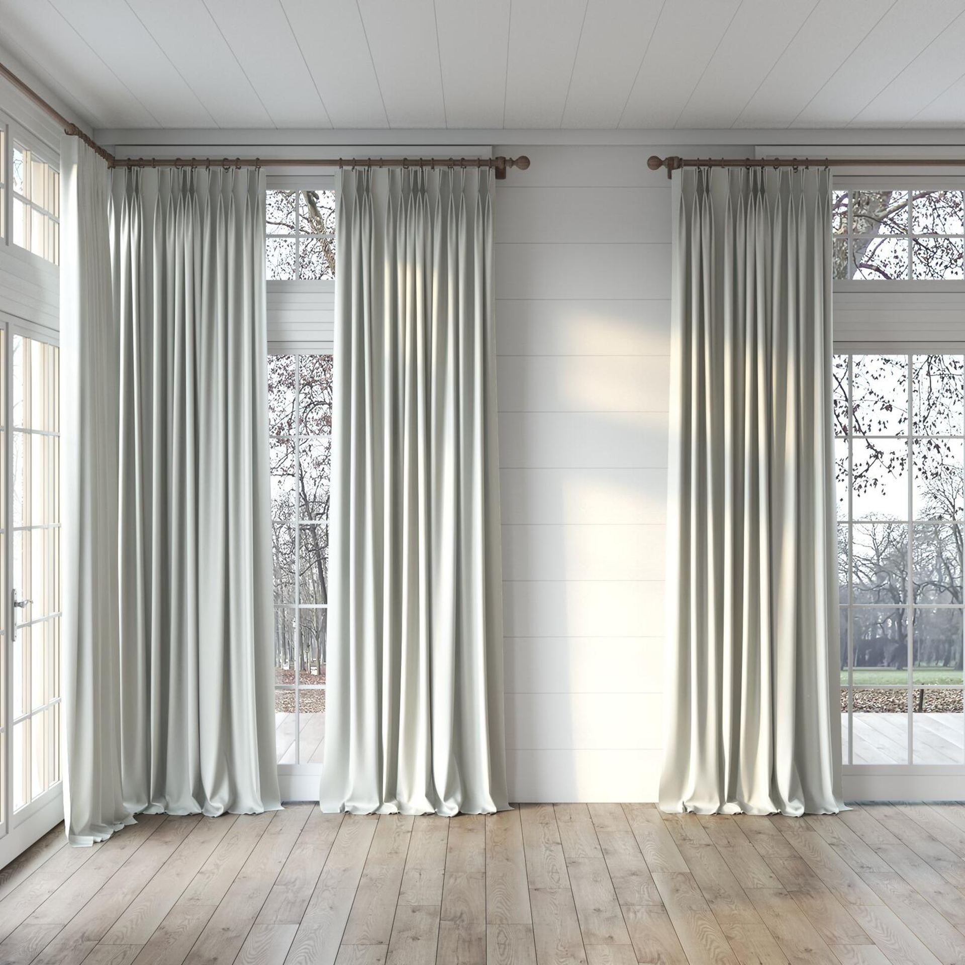 Full view of Atelier Willow, puddled, on curtain rod