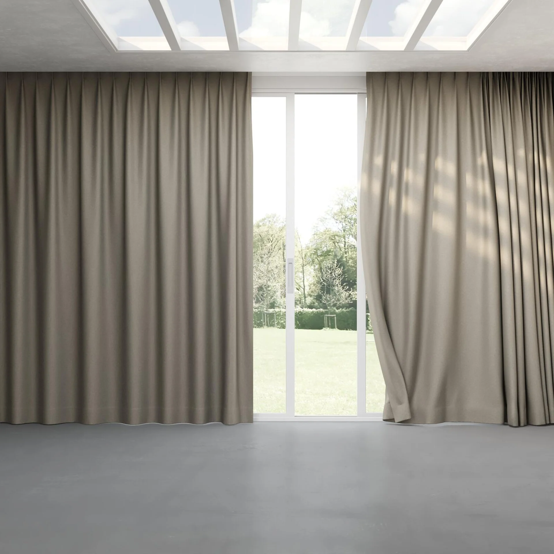 Full view of Grove Pewter, pinch pleat