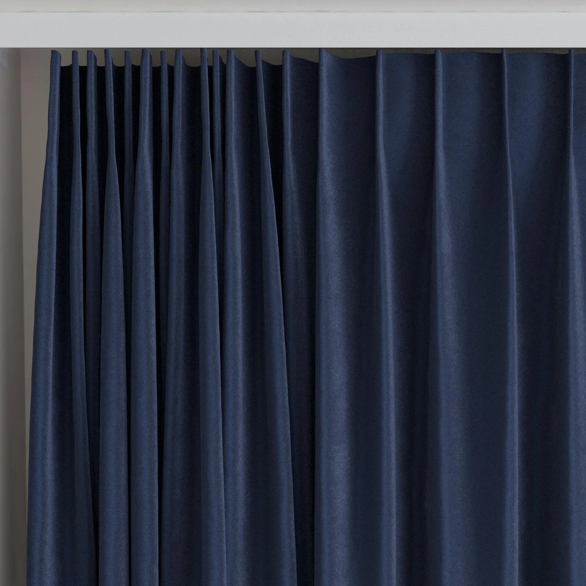 Top view of Velvelux Navy, on curtain rail