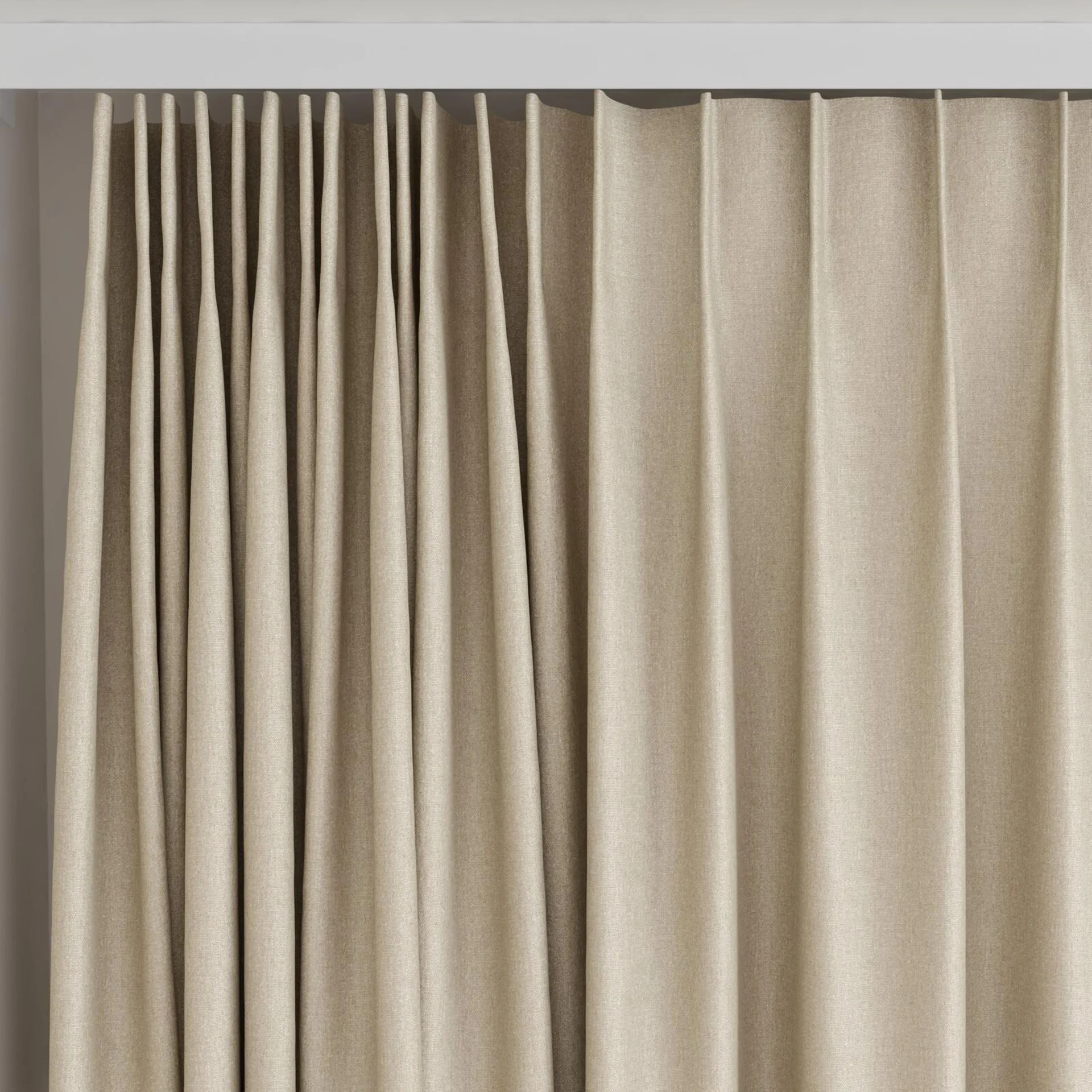 Top view of Eternal Linen, on curtain rail