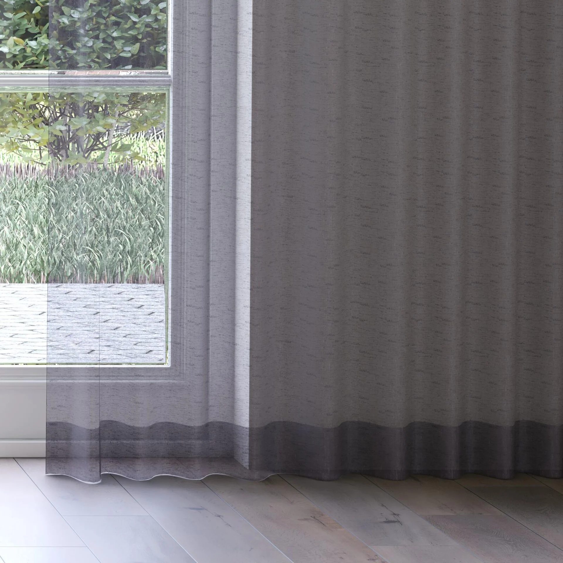 Bottom view of Graceful Charcoal, on curtain rail