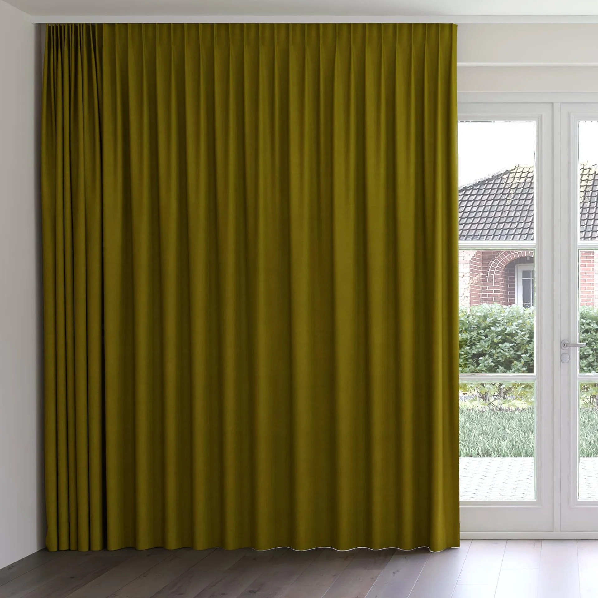 Front view of Lech Olive, on curtain rail