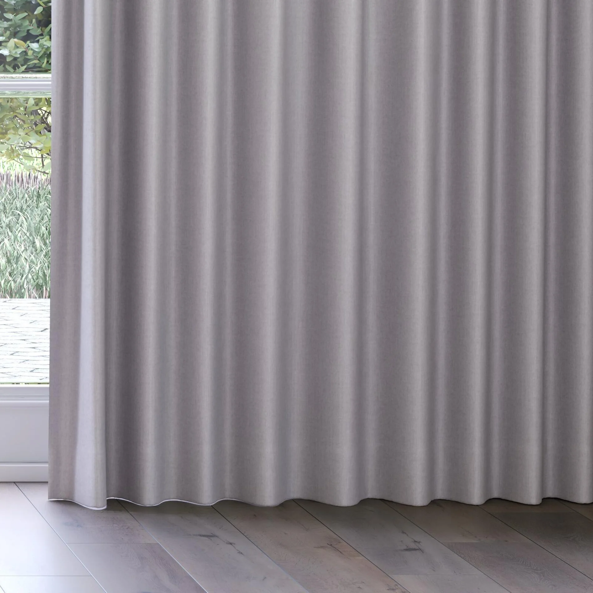 Bottom view of Cushy Feather, on curtain rail