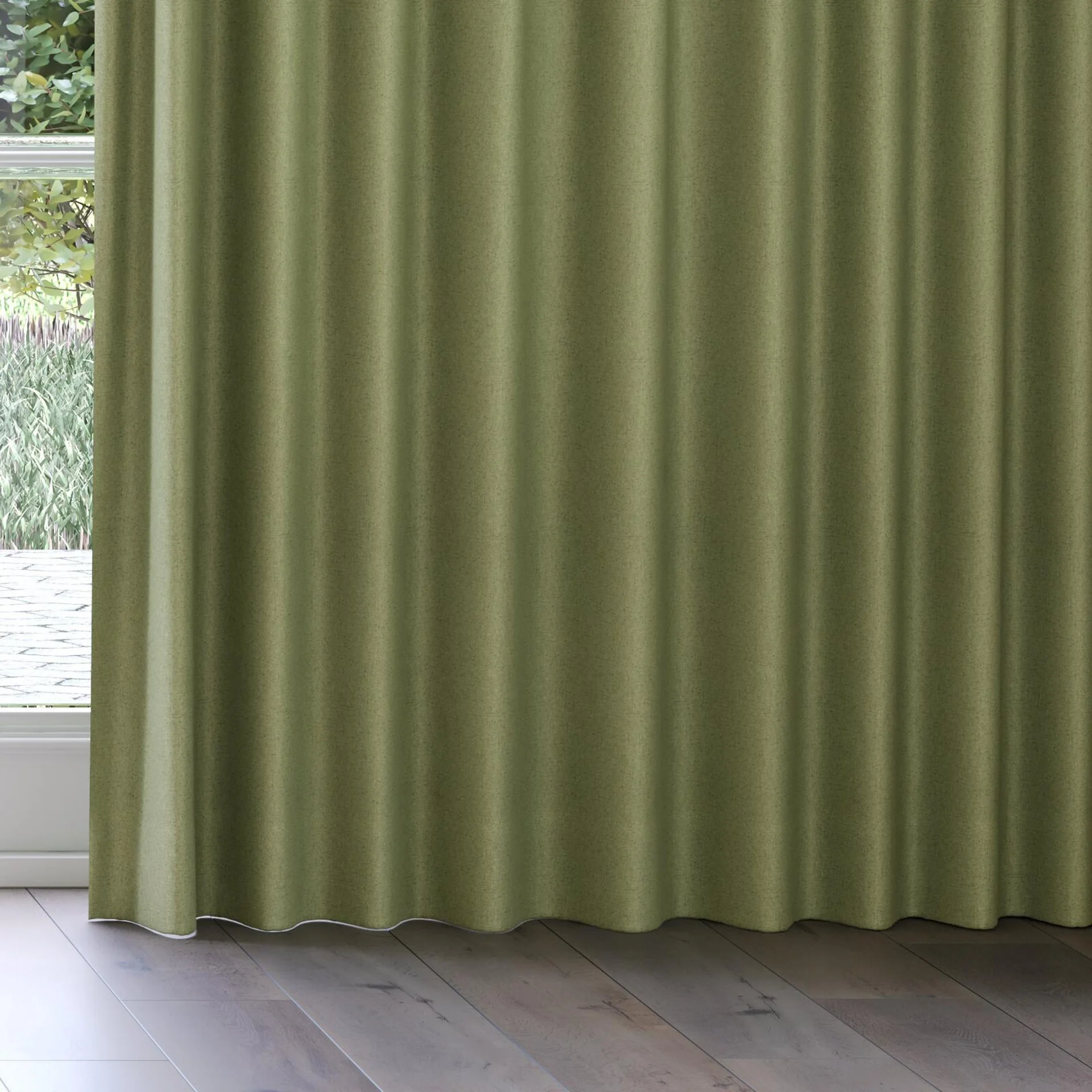 Bottom view of Liberate Emerald, on curtain rail