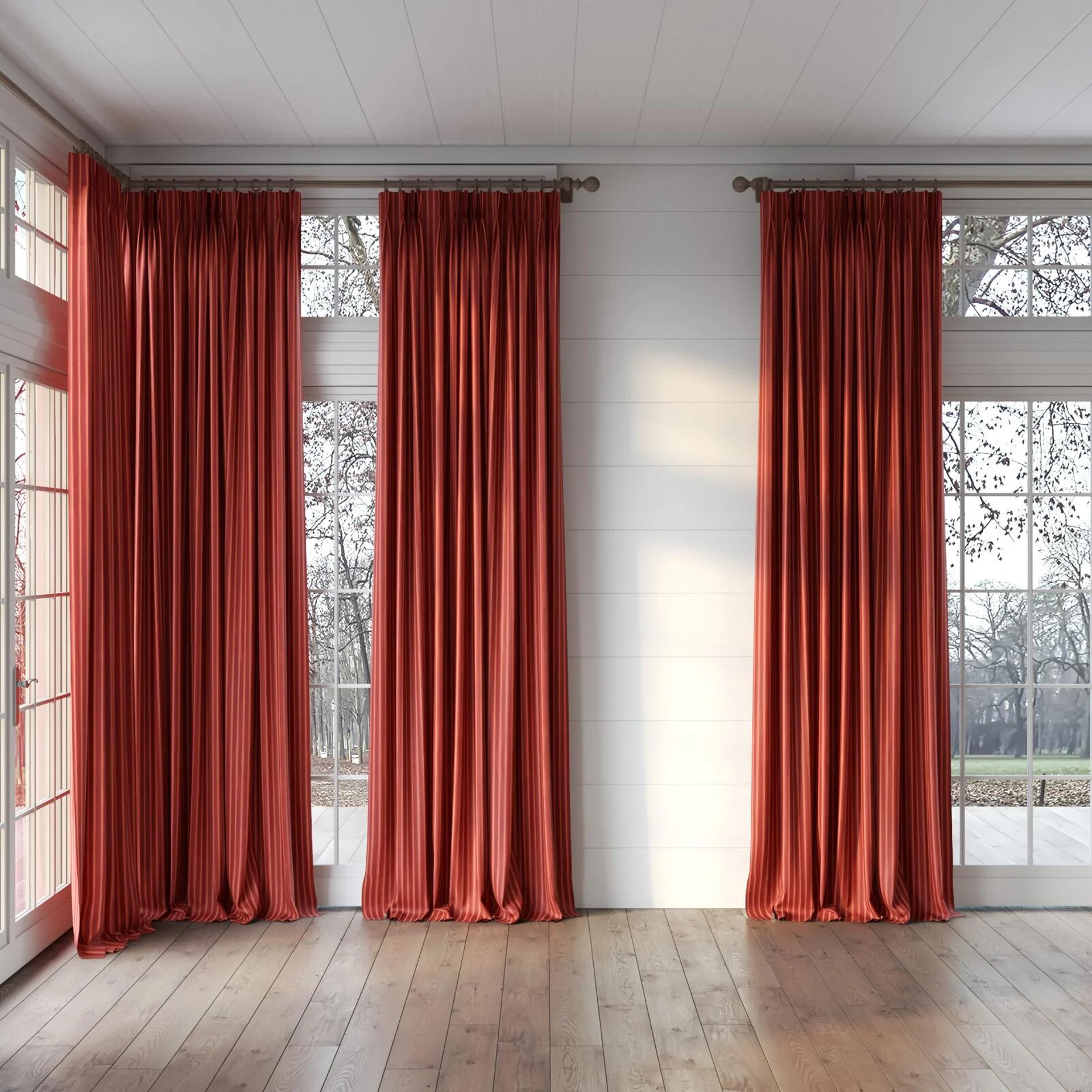 Full view of Cordial Copper, puddled, on curtain rod