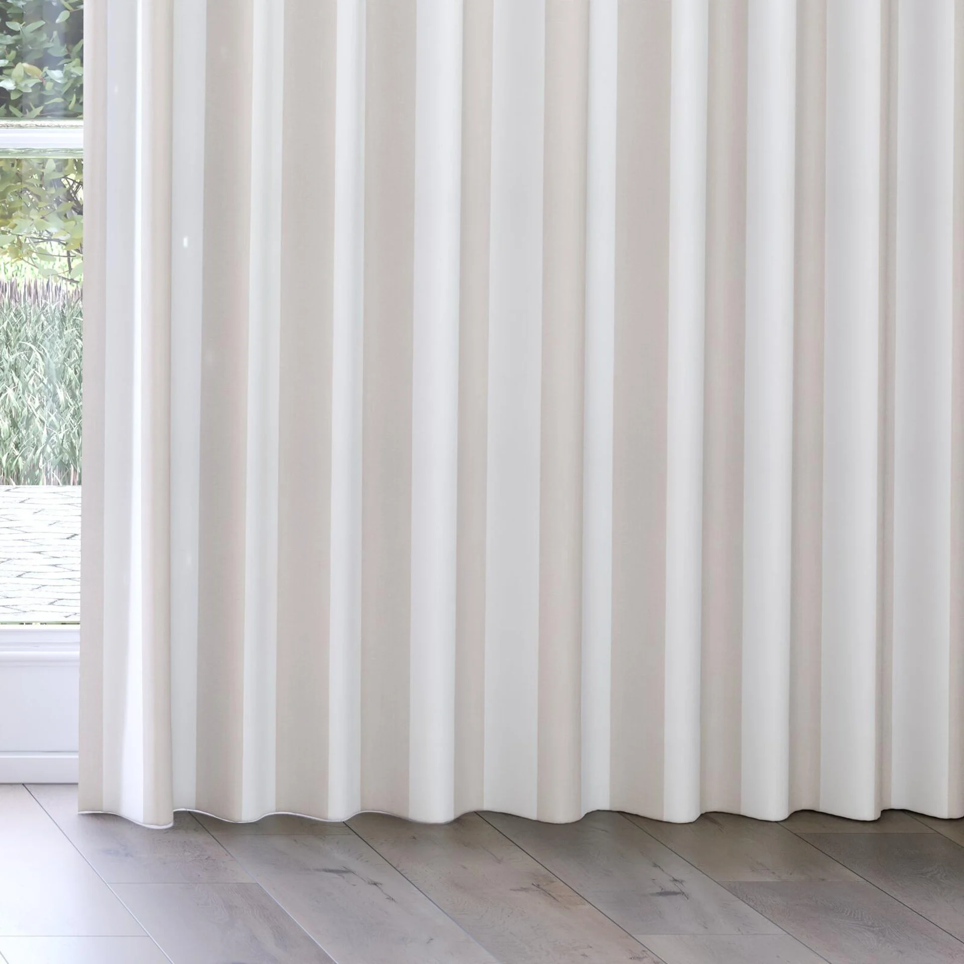 Bottom view of Chambray Bold Thistle, on curtain rail
