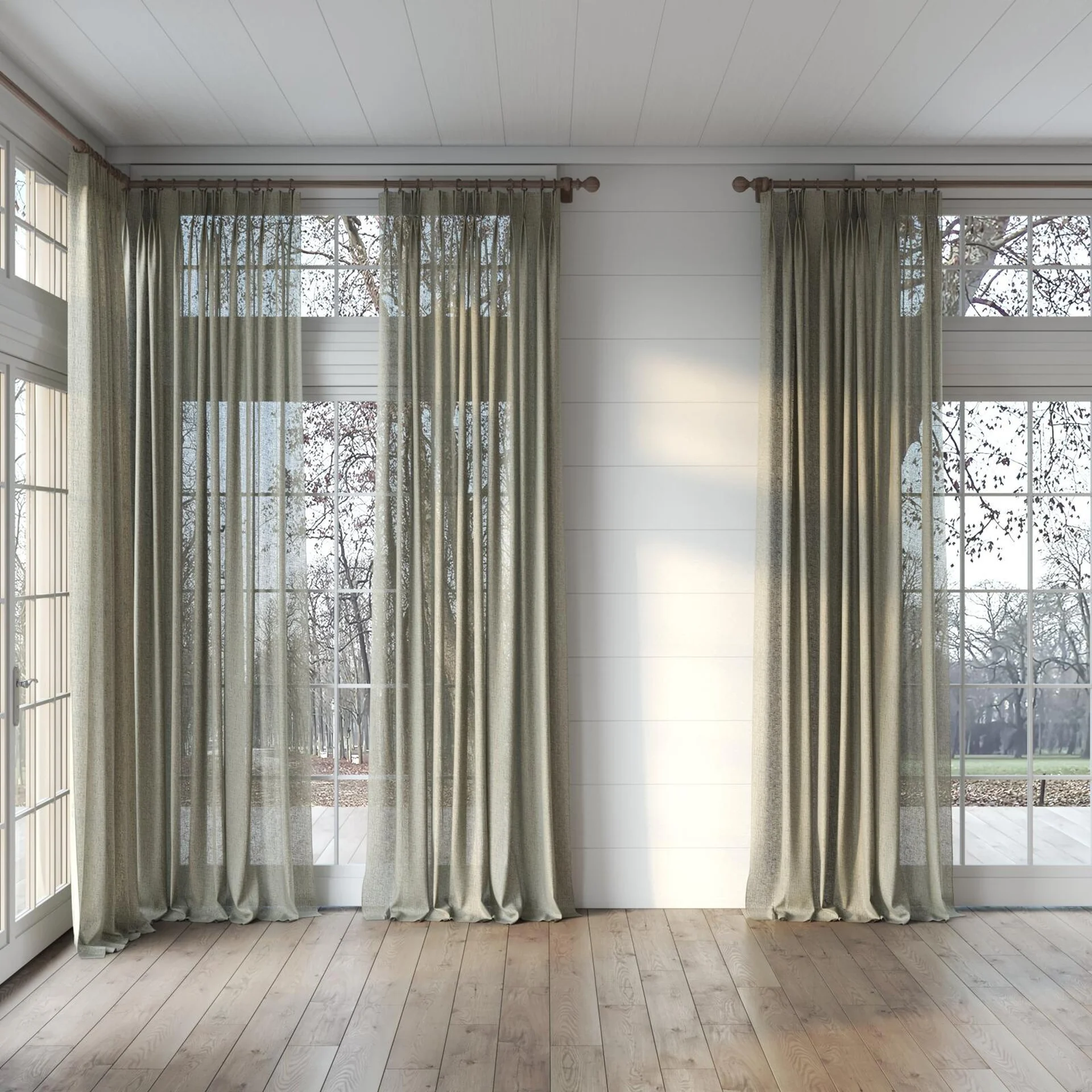 Full view of O'Keeffe Moss, puddled, on curtain rod