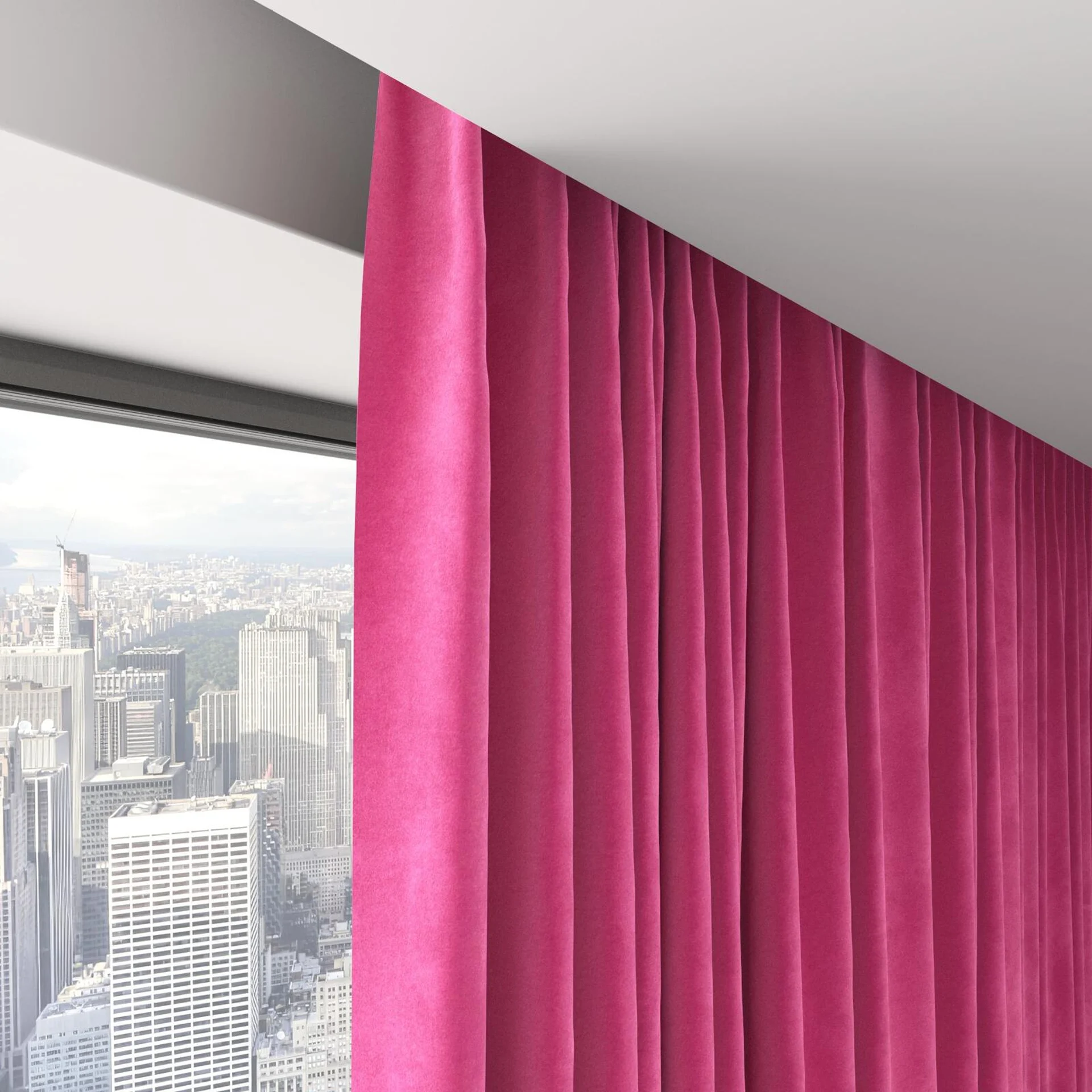 Top view of Lux Velvet Cerise 8509, on hidden rail
