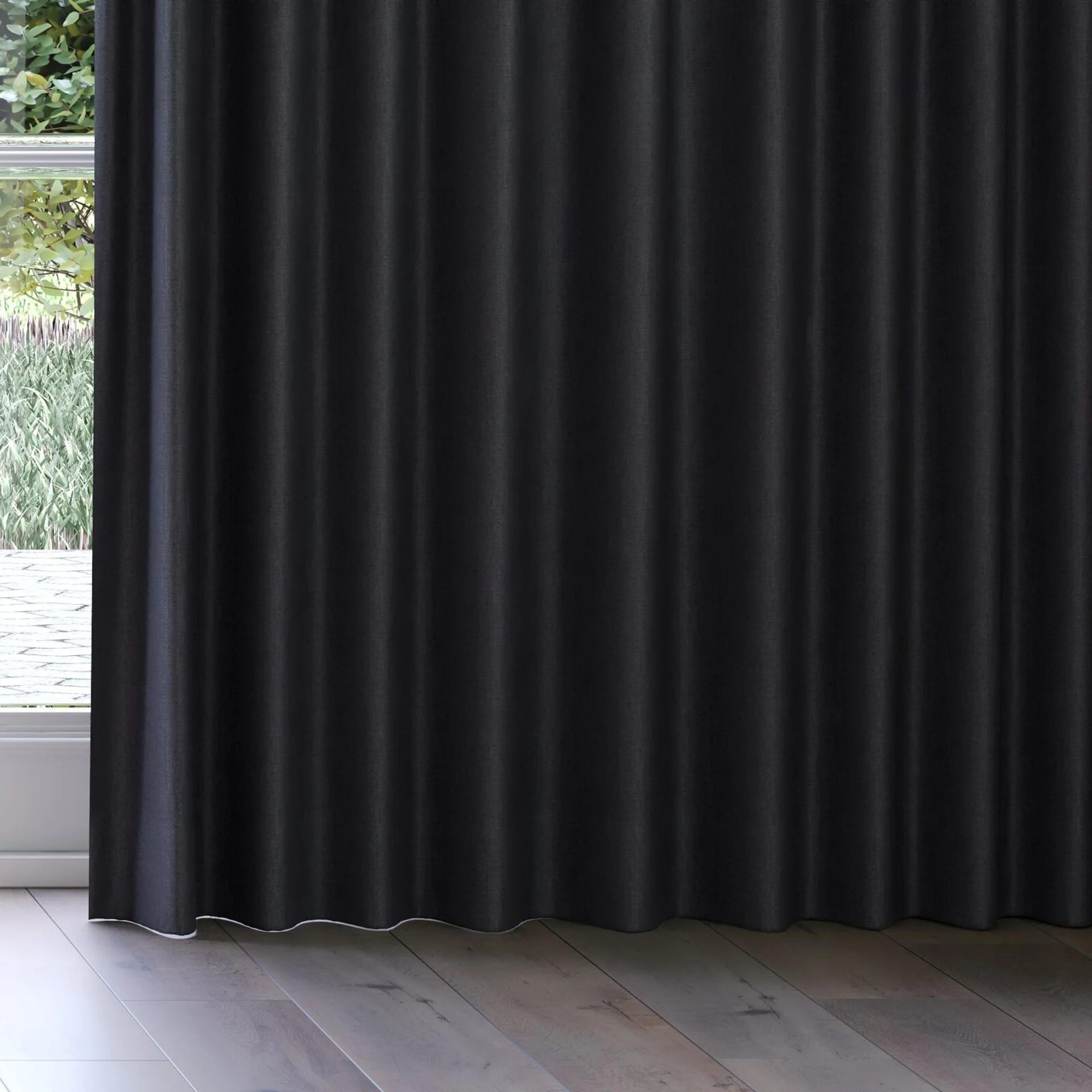 Bottom view of Retreat Blackout Midnight, on curtain rail