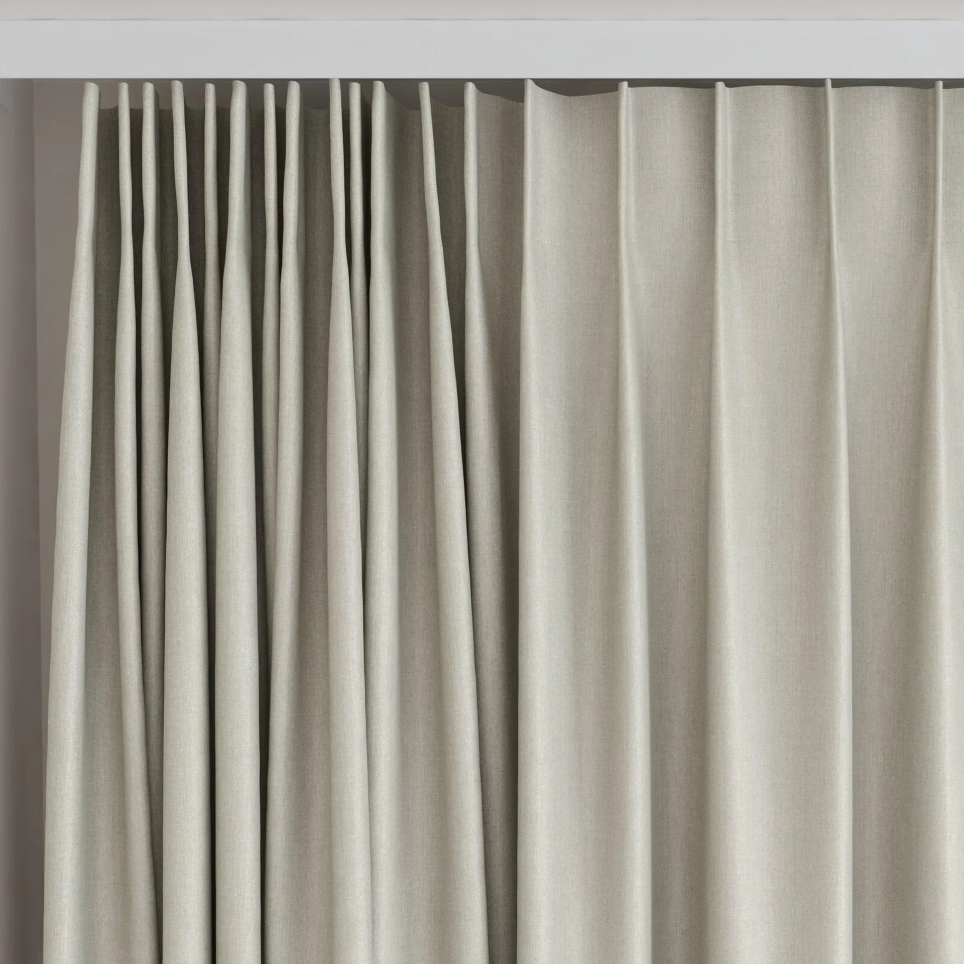 Top view of Kidglove Linen, on curtain rail