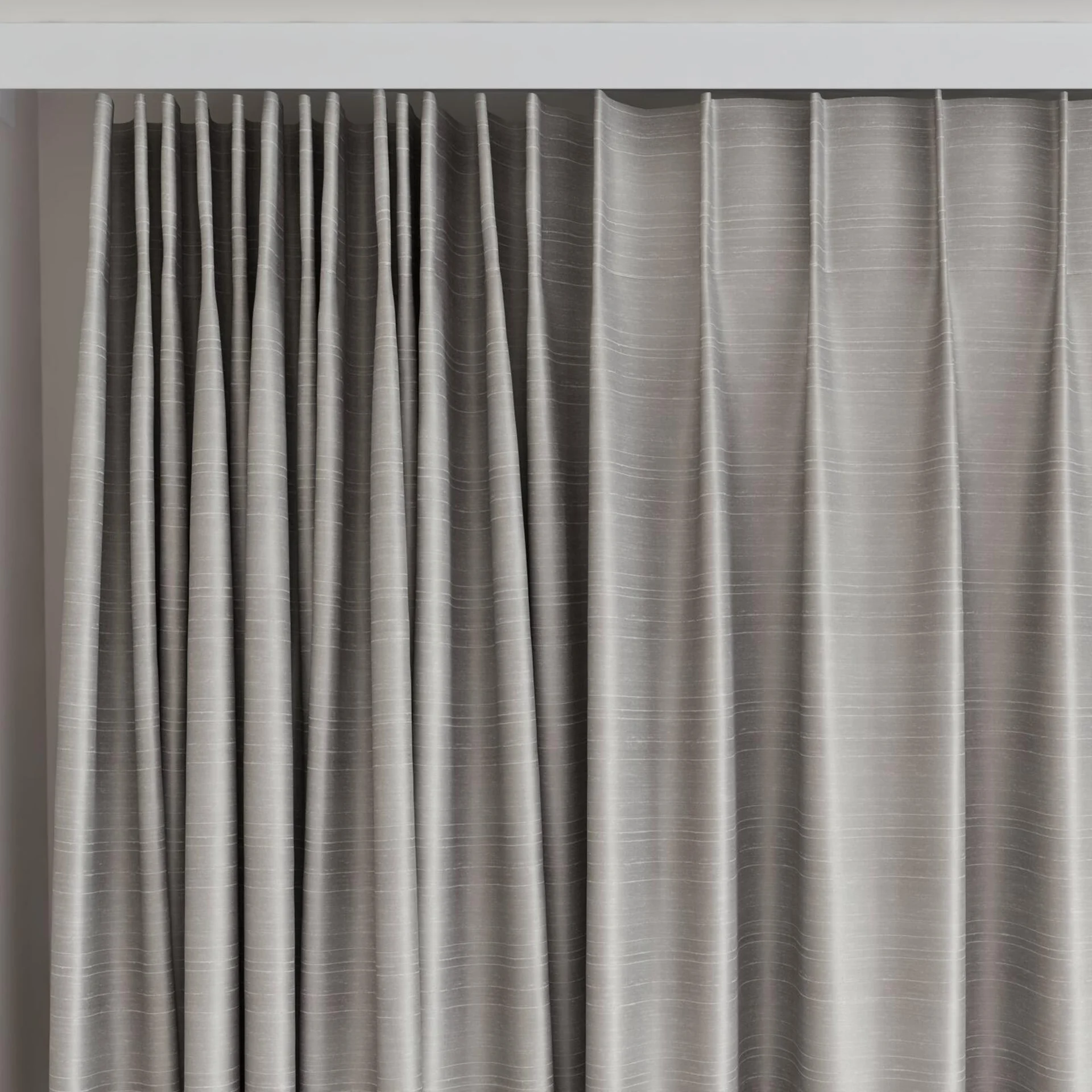 Top view of Silky Aluminium, on curtain rail