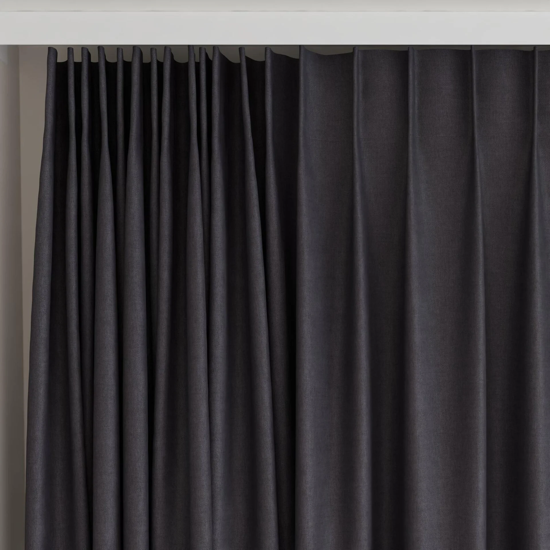 Top view of Casual Caviar, on curtain rail